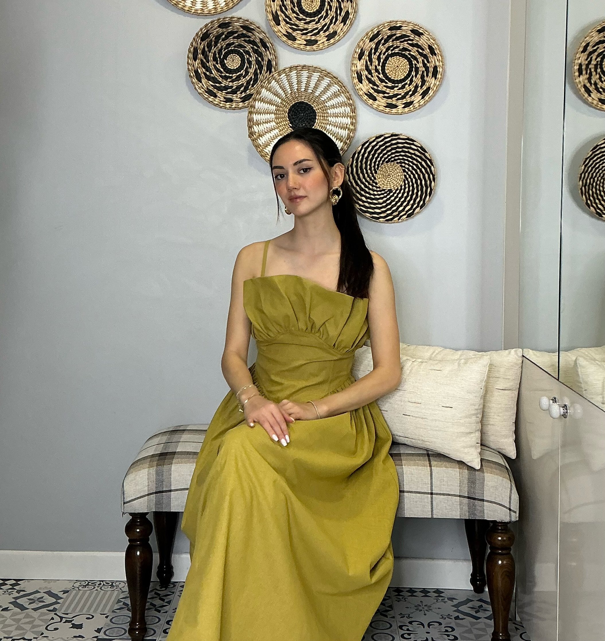 Fırfır Detay Keten Elbise