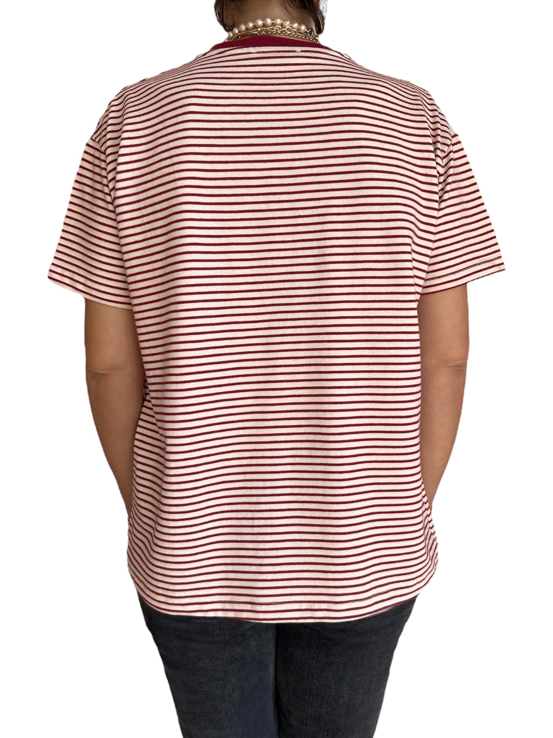 Bordo Çizgili T-Shirt