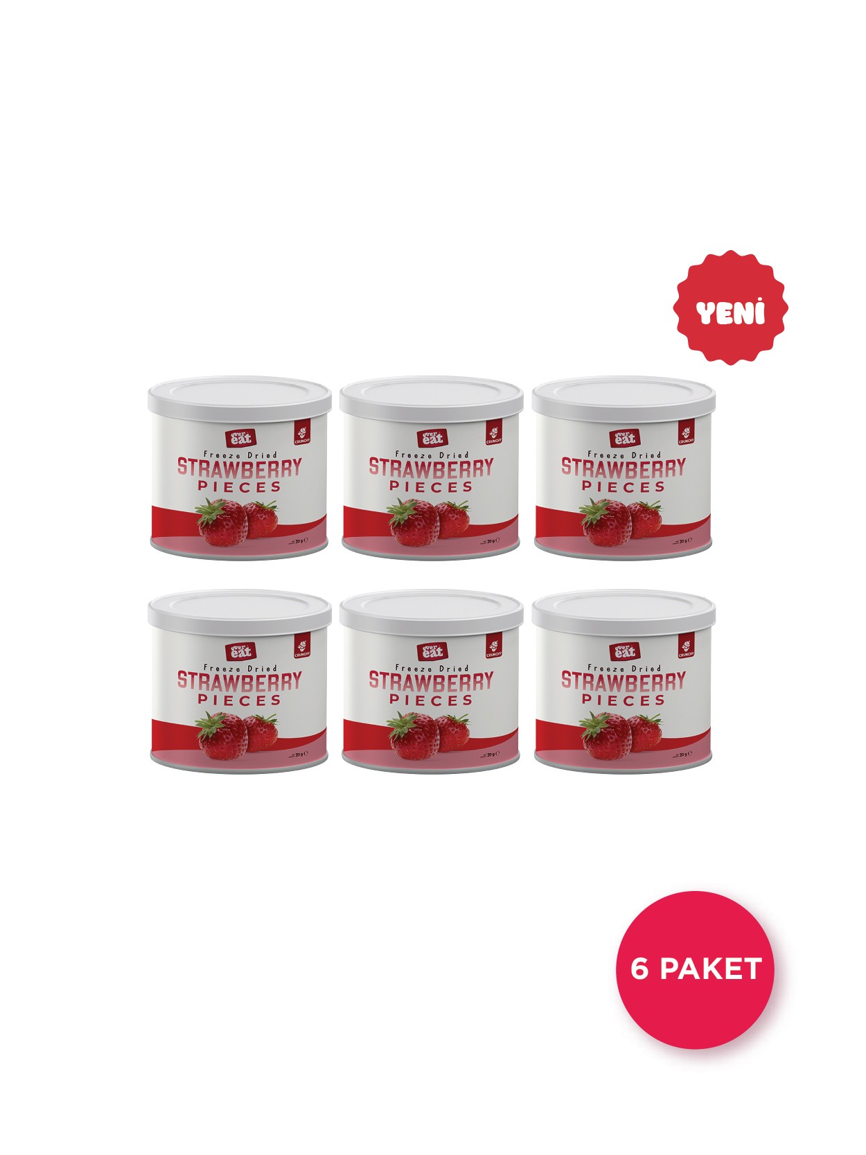 Dondurularak Kurutulmuş Çilek Taneleri Çoklu Paket- Sağlıklı Atıştırmalık, Freeze Dry 6'lı