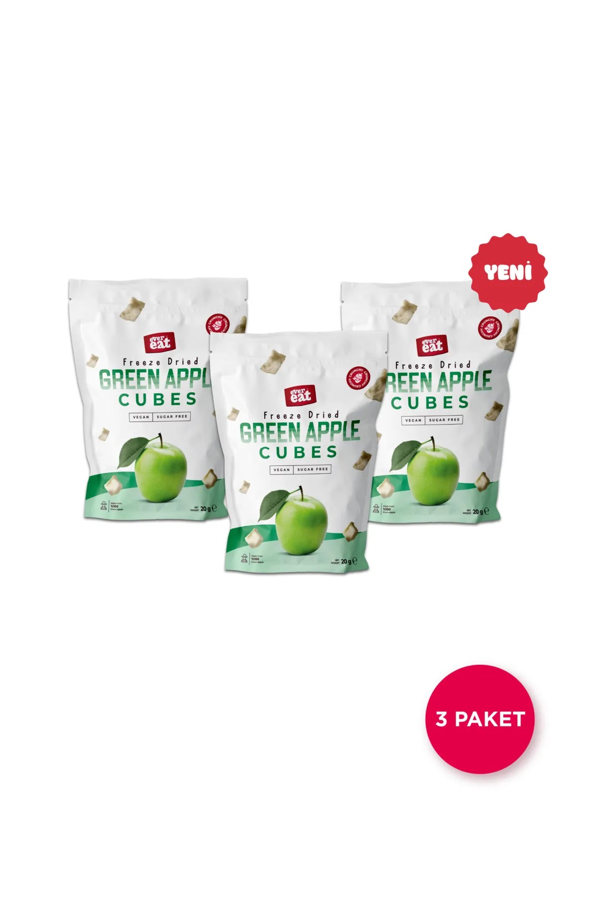 EverEat Elma Kuru Meyve Cipsi 20 G X 3 Adet Dondurularak Kurutulmuş Meyve