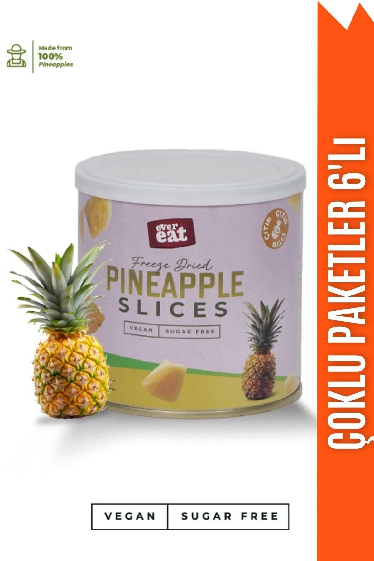 Dondurularak Kurutulmuş Ananas Taneleri Çoklu Paket- Sağlıklı Atıştırmalık, Freeze Dry 6'lı