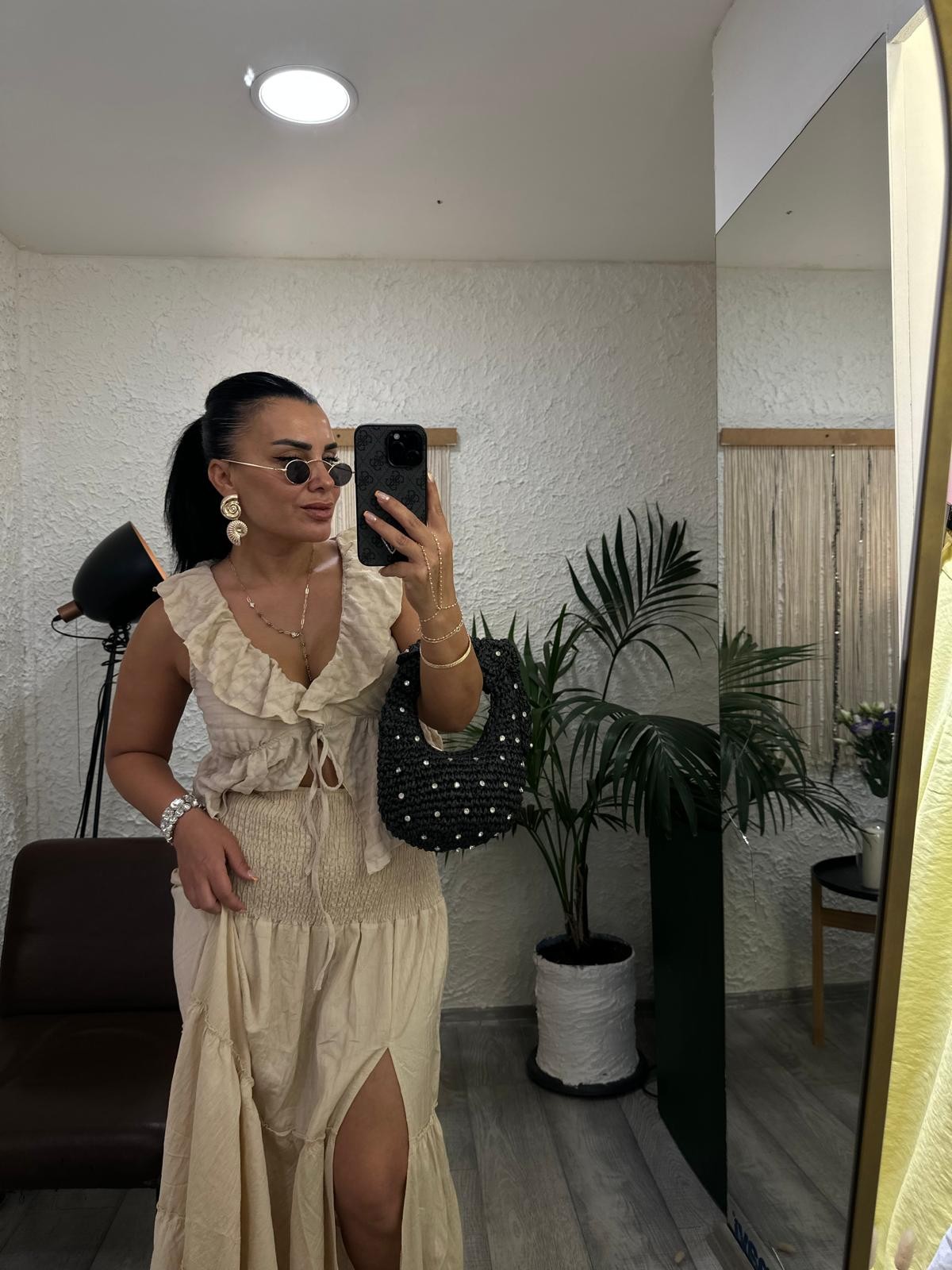 BEL LASTİKLİ BEJ ETEK