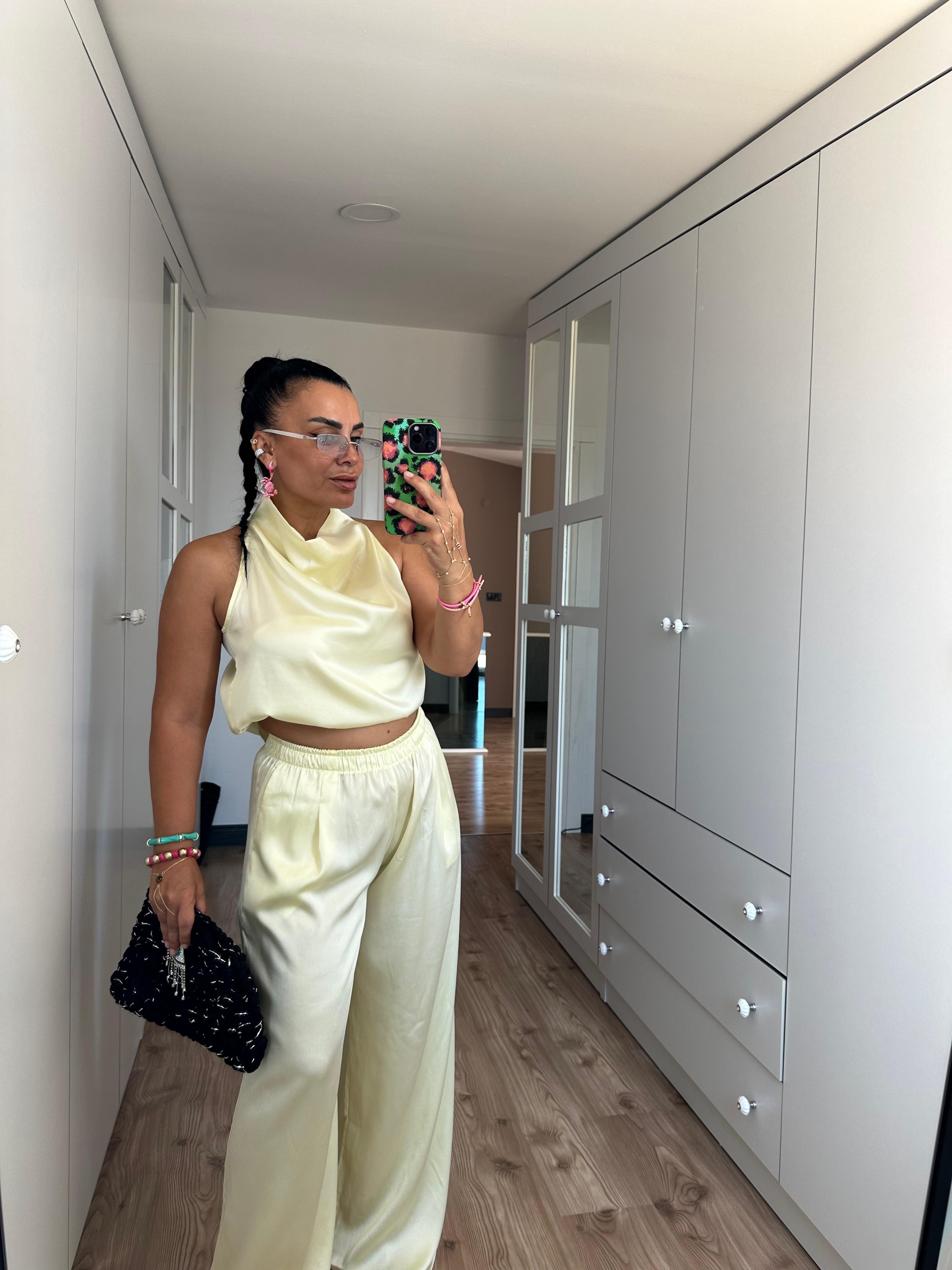 SATEN DİK YAKA İKİLİ TAKIM