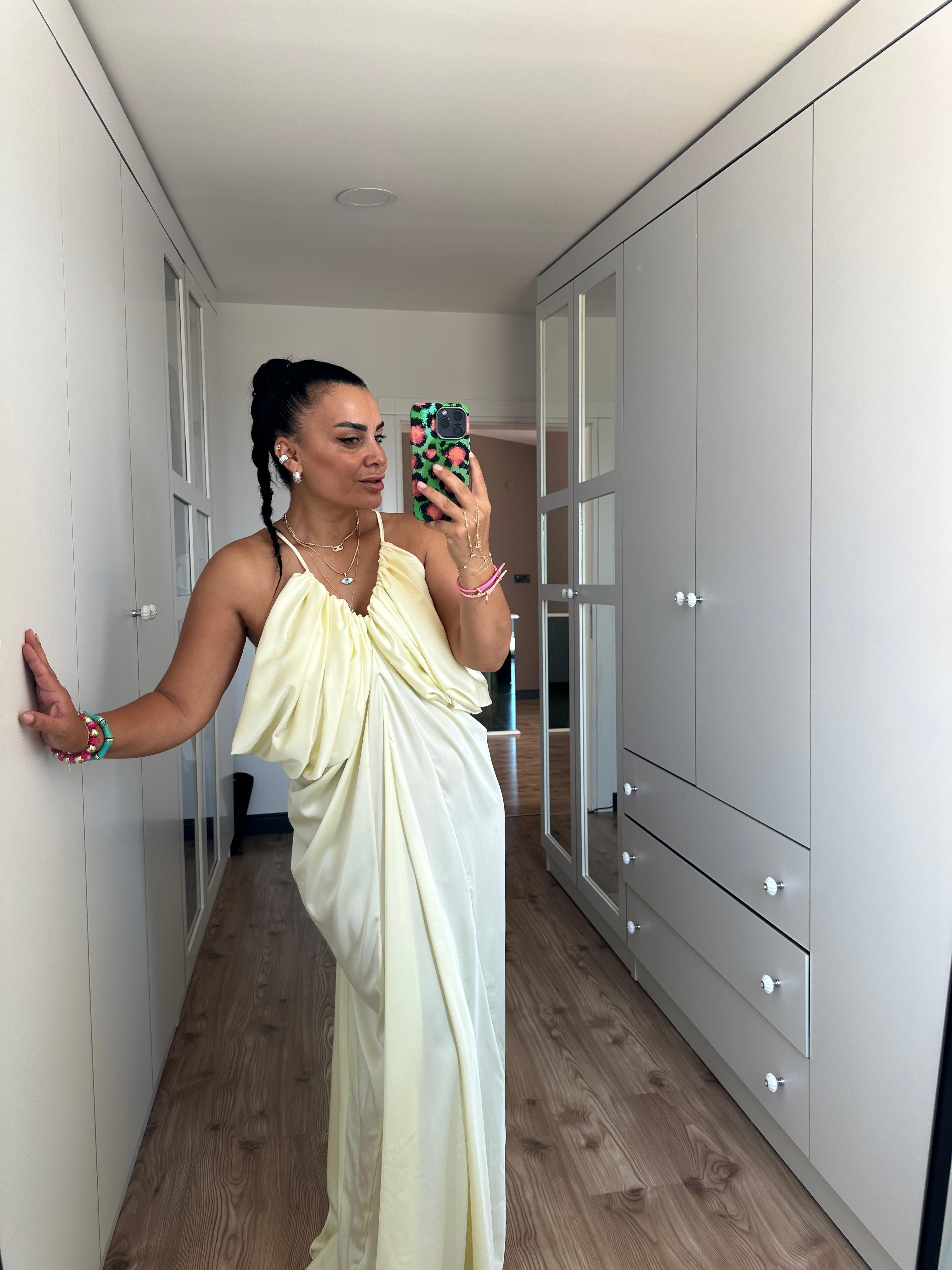 DRAPELİ SATEN ELBİSE