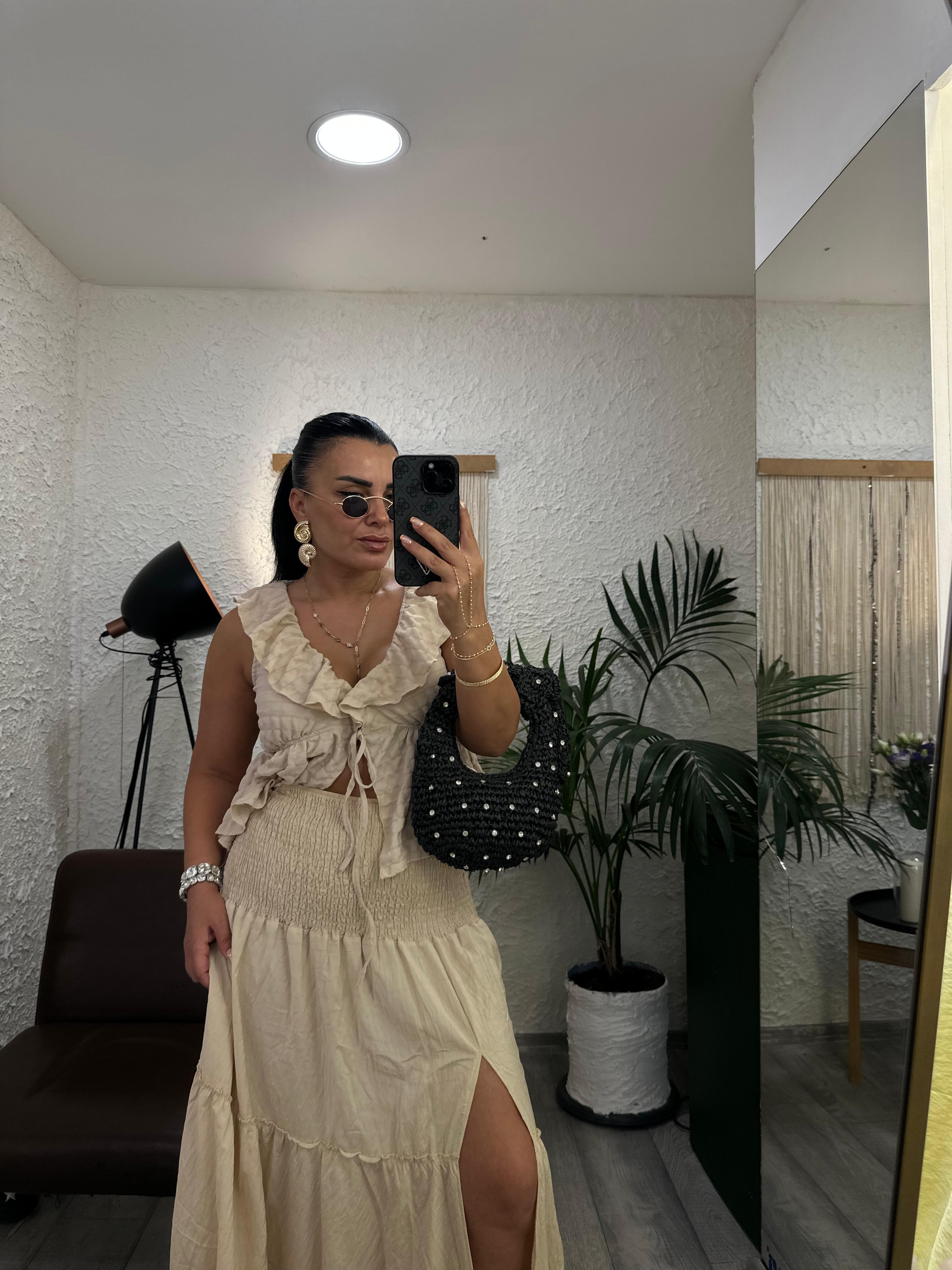 BEL LASTİKLİ BEJ ETEK