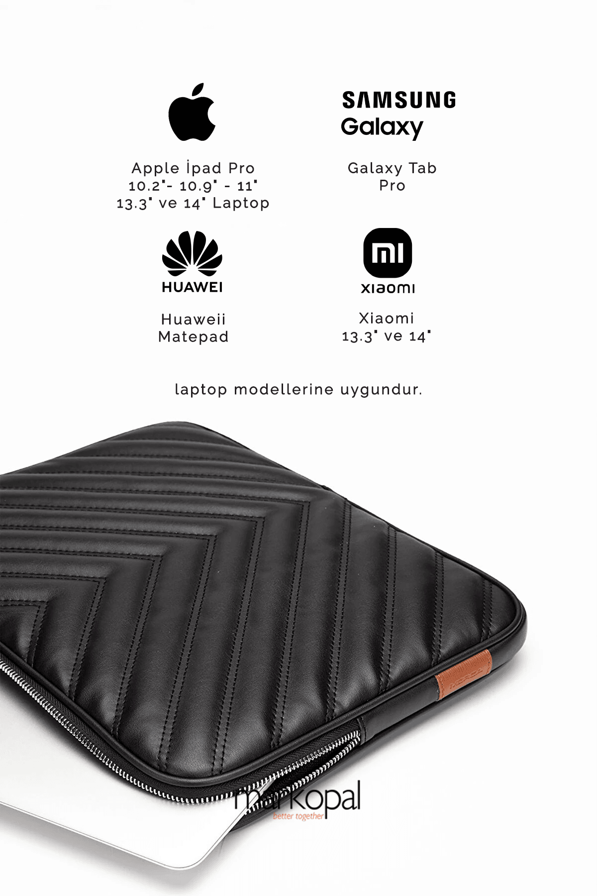 MORCA Omuz Askılı Notebook Çanta Tablet Laptop Kılıfı  13"-14" V Model Deri Siyah