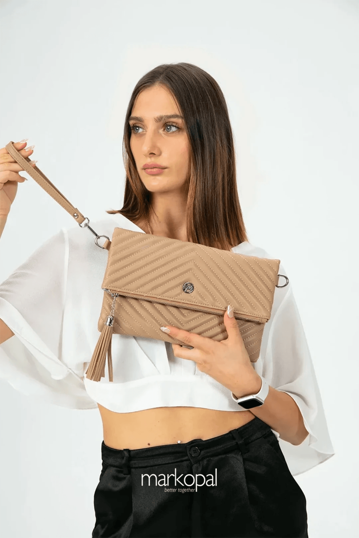MORCA Kadın Clutch Portföy Çantası Uzun Askılı