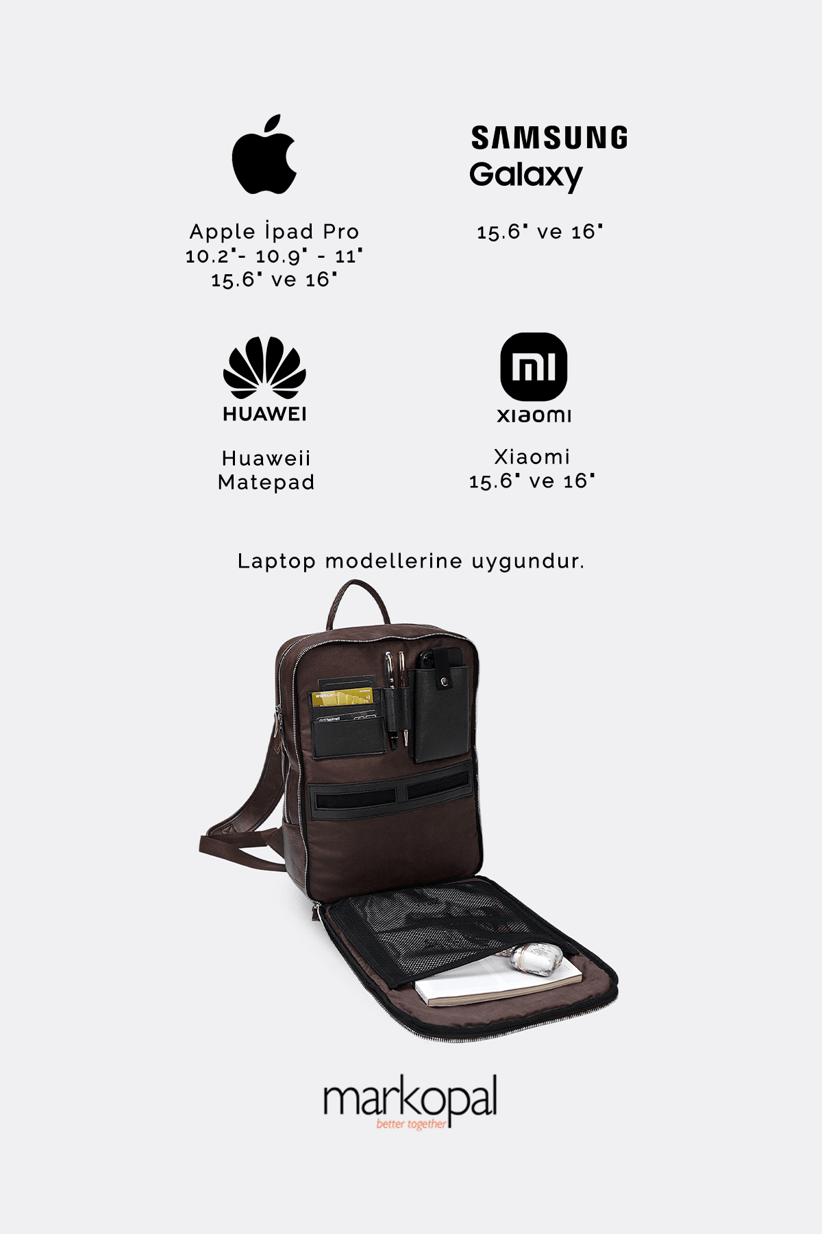 Organizer Premium Deri Sırt Laptop Çantası Unisex