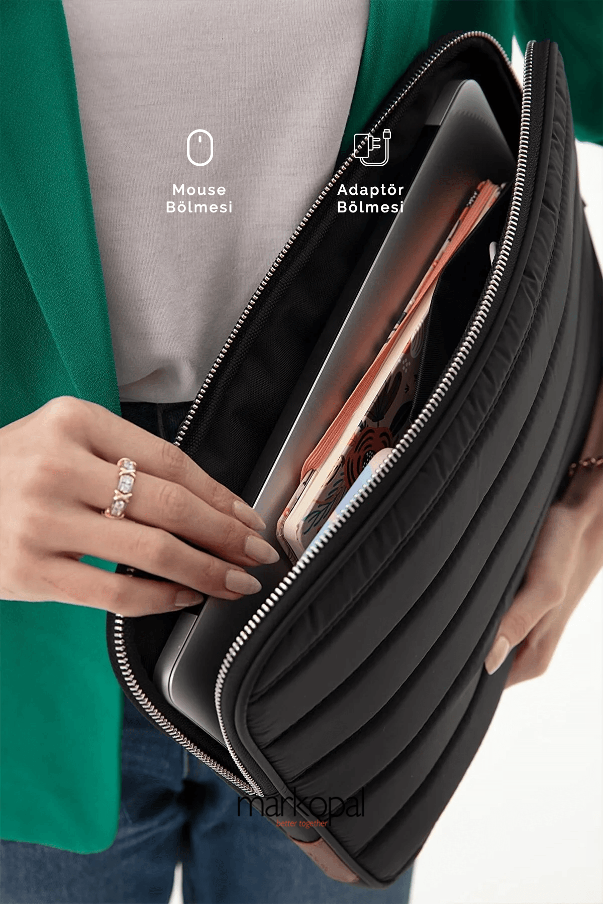 MORCA Macbook Kılıf Notebook Çanta Tablet Laptop Kılıfı 13"-14" Çizgili Su Geçirmez Kumaş Bej