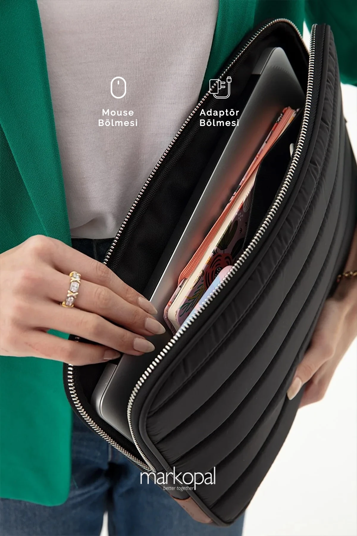 MORCA Macbook Kılıf Notebook Çanta Tablet Laptop Kılıfı 13"-14" Çizgili Su Geçirmez Kumaş Bej