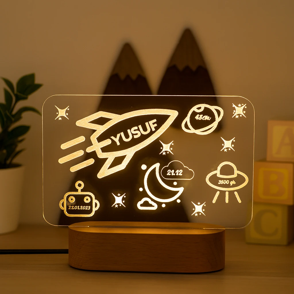 Kişiye Özel Uzay Temalı Doğum Bilgili LED Gece Lambası