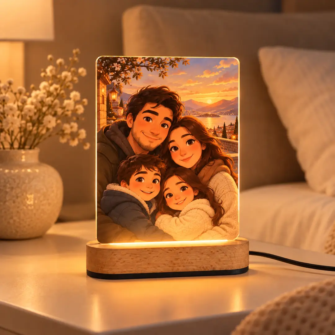 Kişiye Özel Yapay Zeka Animasyonlu Fotoğraflı Gece Lambası Aileye Hediye