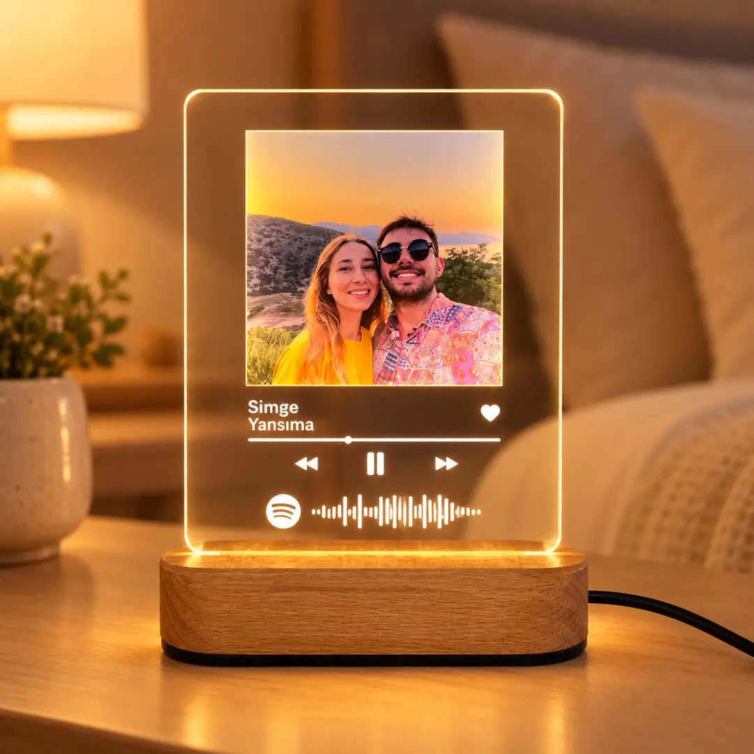 Spotify Kodlu Fotoğraflı Gece Lambası Sevgiliye Eşe Hediye