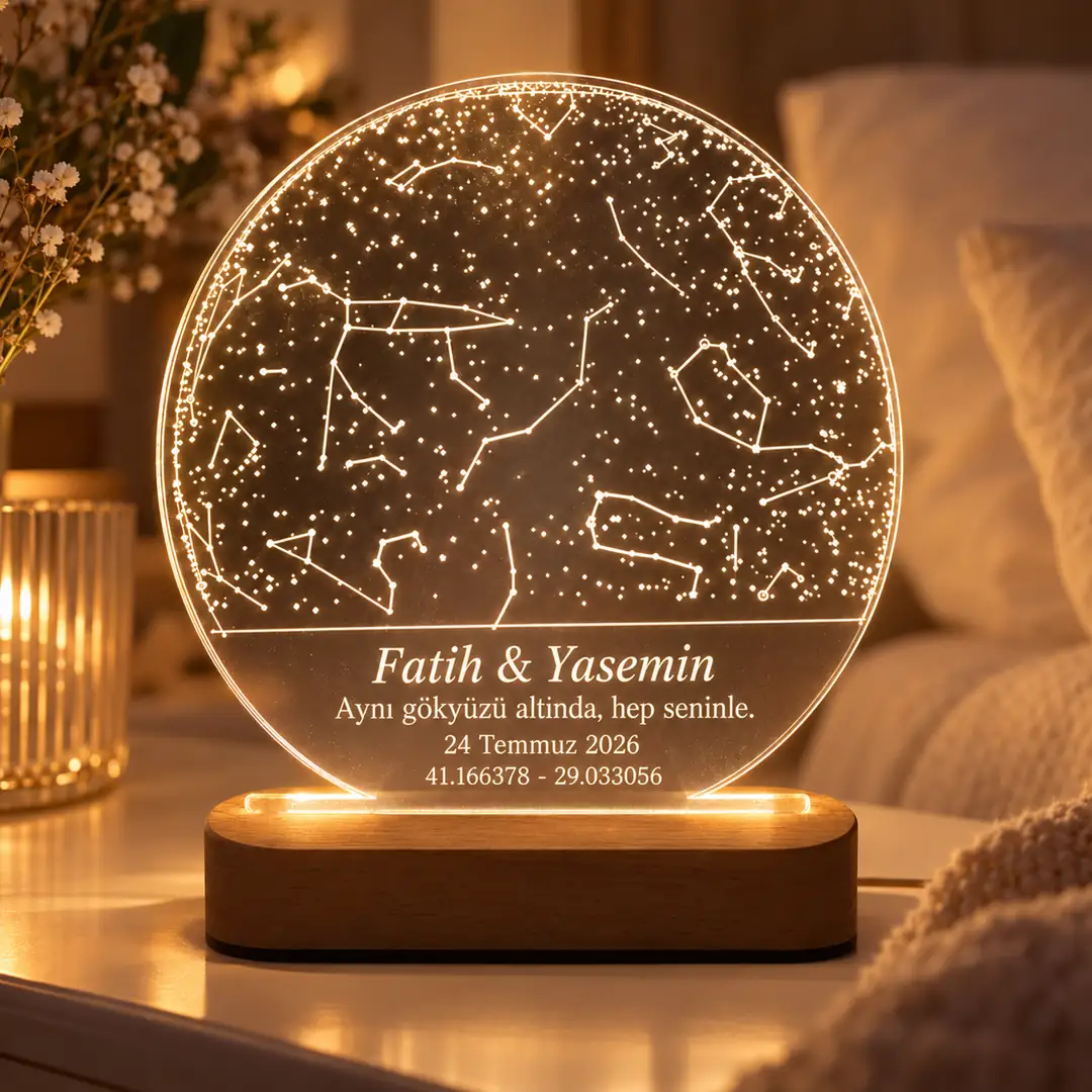 Yıldız Haritası Gece Lambası Sevgiliye Eşe Hediye