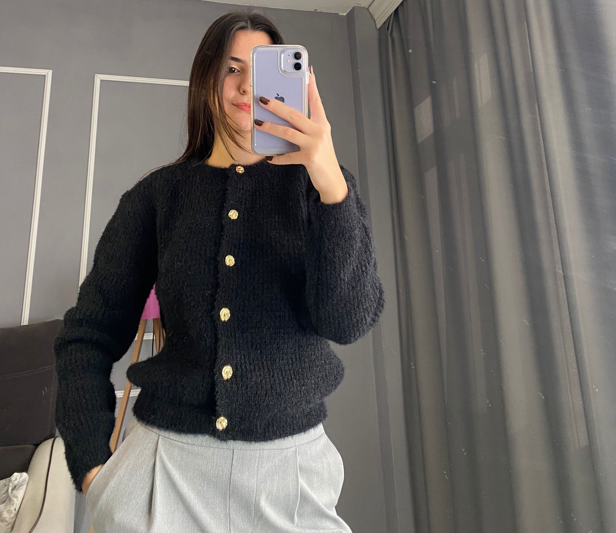 Moresse Gold Düğmeli Triko Hırka