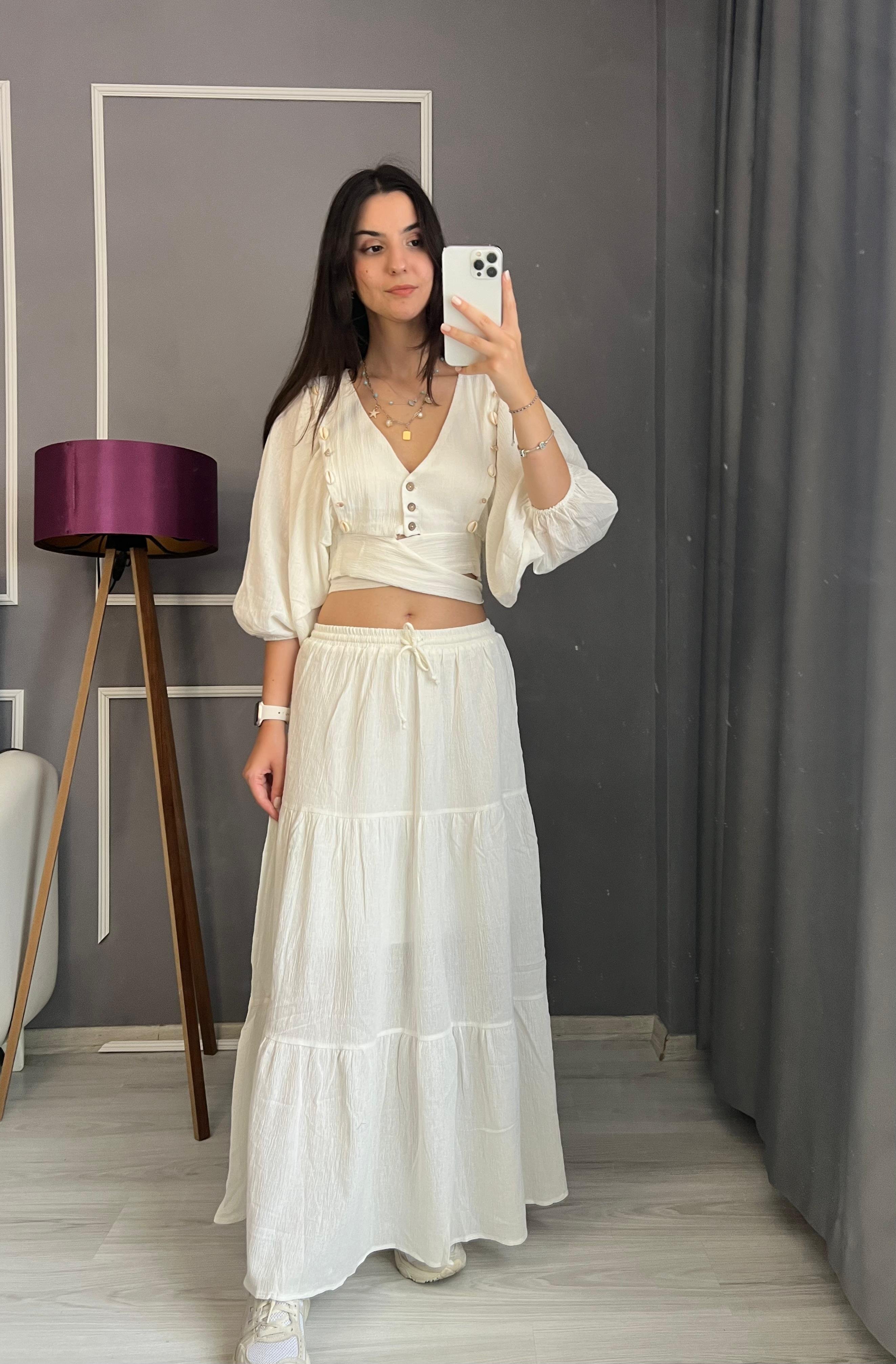 Pamuk Keten Bağlamalı Crop Gömlek