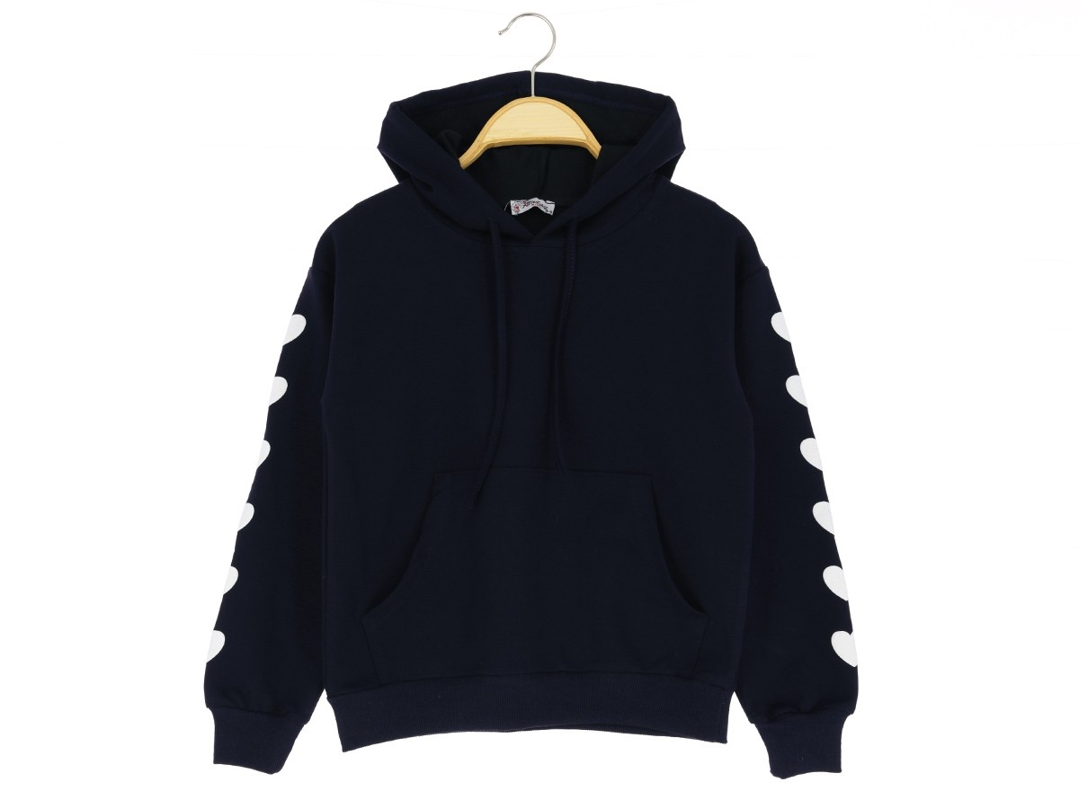 KIZ KAPŞUNLU CEPLİ KOLU KALP BASKILI SWEAT