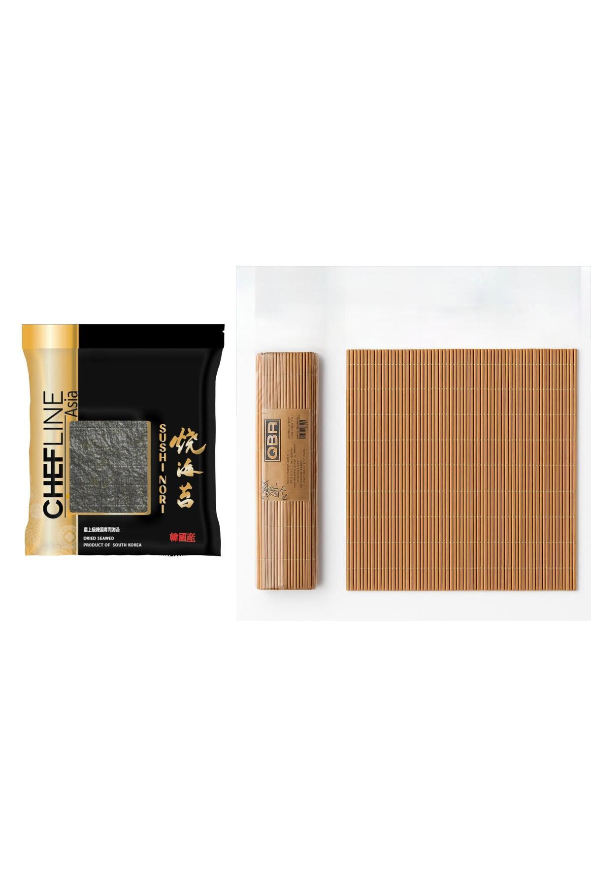 Sushi Nori 50 li Yosun Yaprağı + Bambu Sarma Matı 3'lü Set – 30x30 cm
