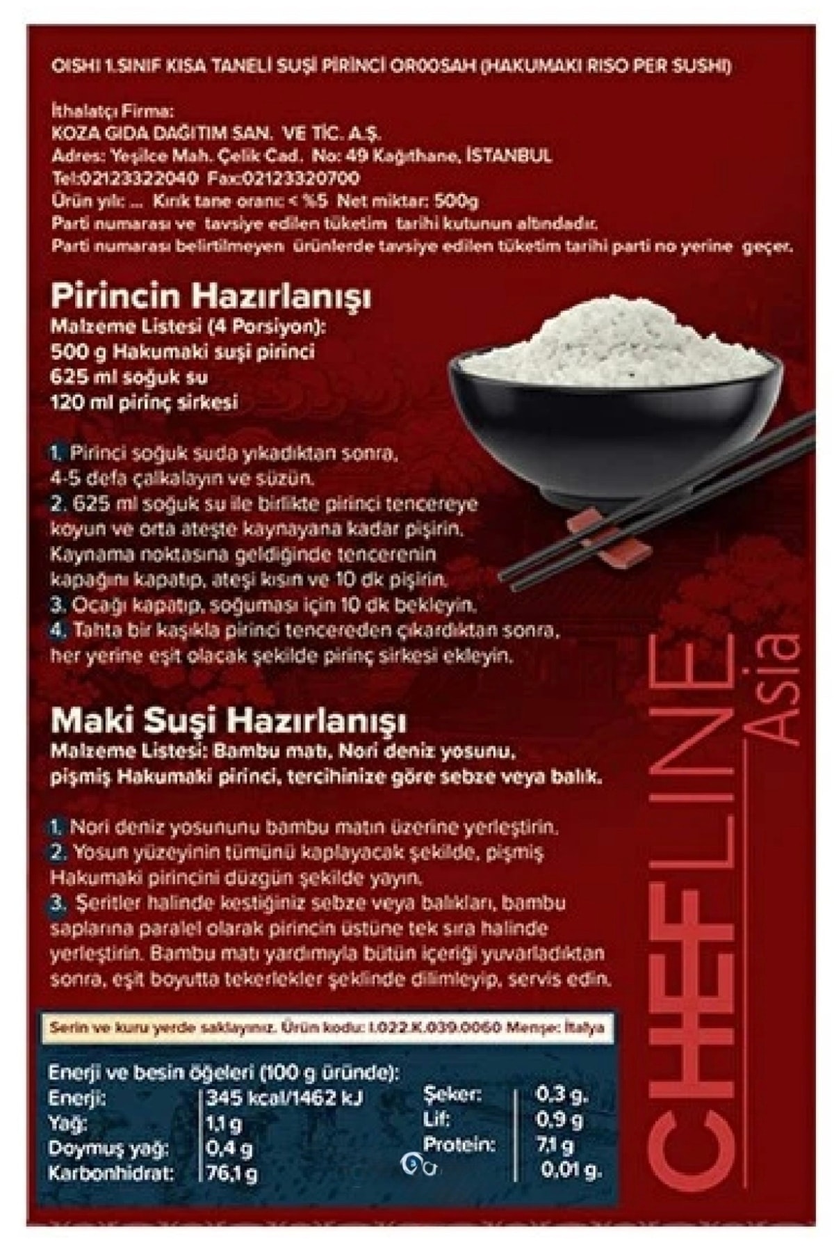 Sushi Pirinci 500g Chefline Asia Sushi Rice