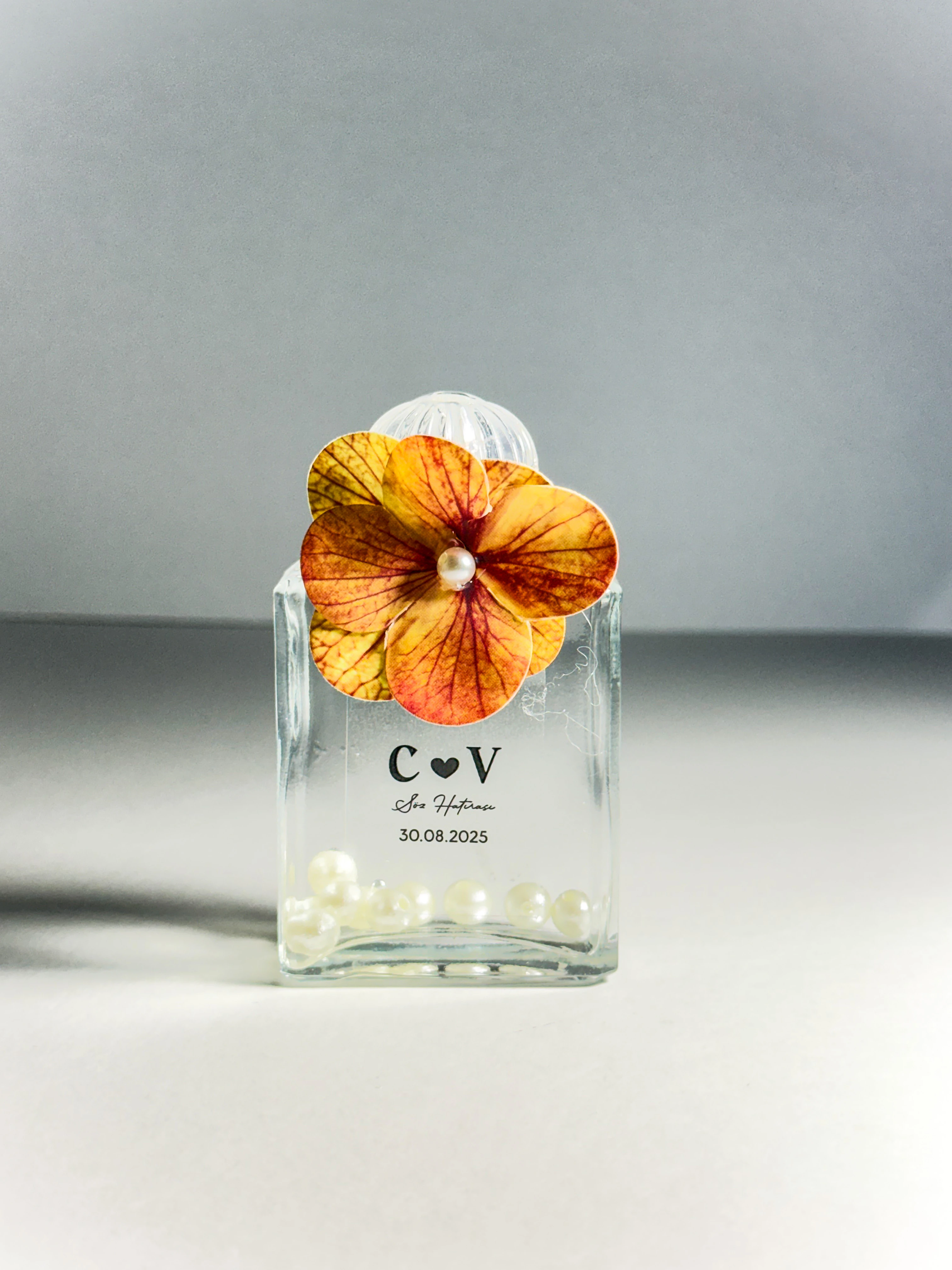 Cam Şişede Dekoratif Kolonya - Soft Turuncu - 20 Adet - Söz, Nişan, Düğün Hediyelikleri