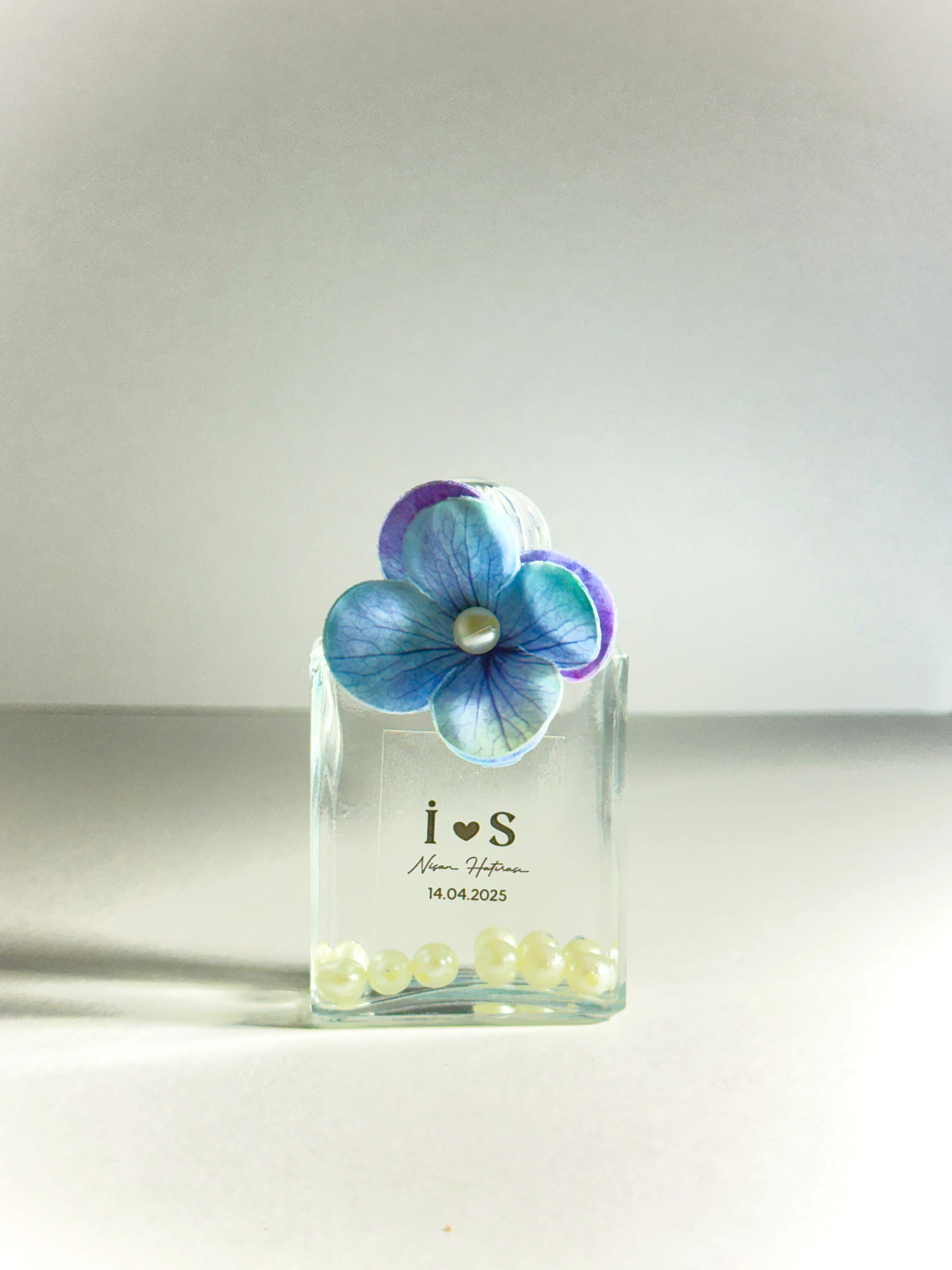 Cam Şişede Dekoratif Kolonya - Soft Mavi - 20 Adet - Söz, Nişan, Düğün Hediyelikleri