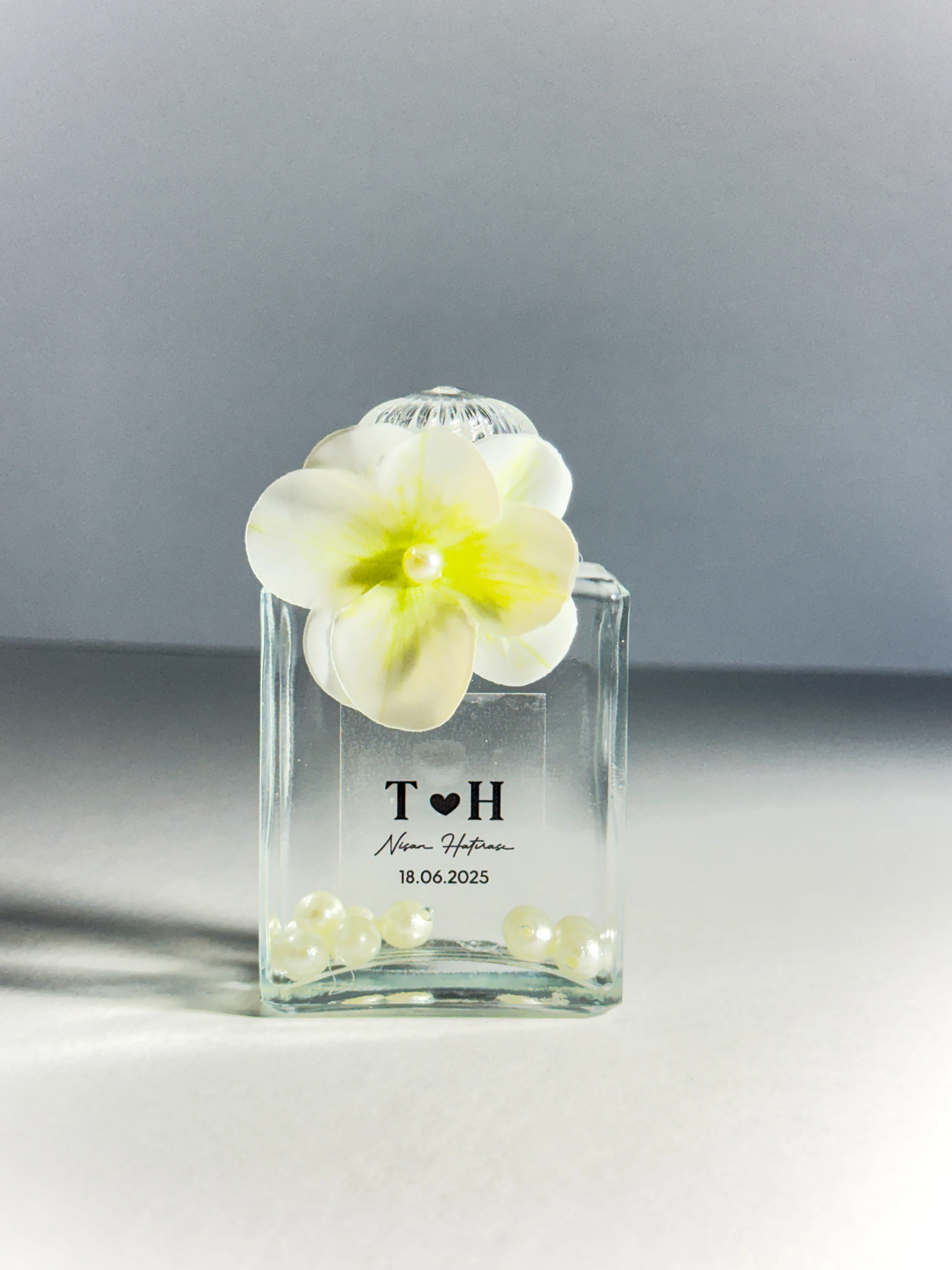 Cam Şişede Dekoratif Kolonya - Soft Beyaz - 20 Adet - Söz, Nişan, Düğün Hediyelikleri