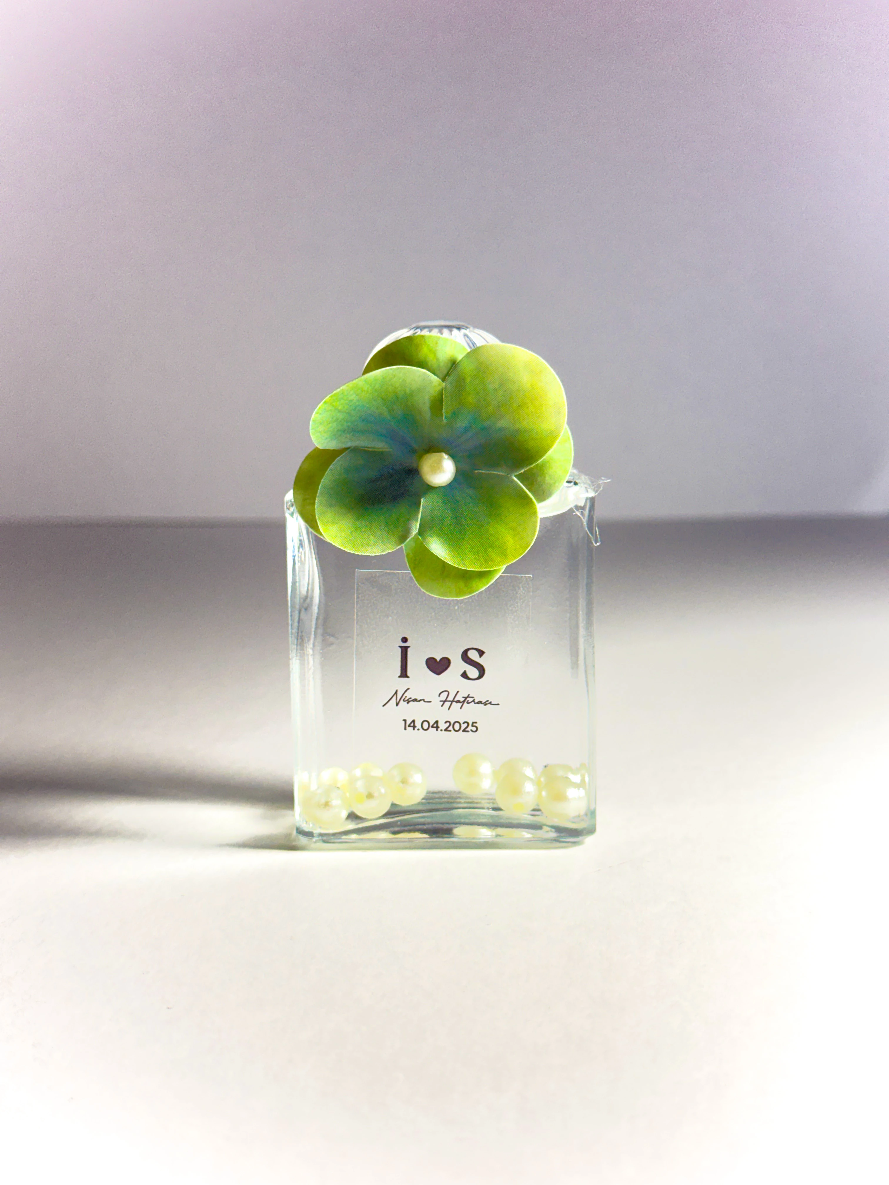 Cam Şişede Dekoratif Kolonya - Soft Yeşil - 20 Adet - Söz, Nişan, Düğün Hediyelikleri