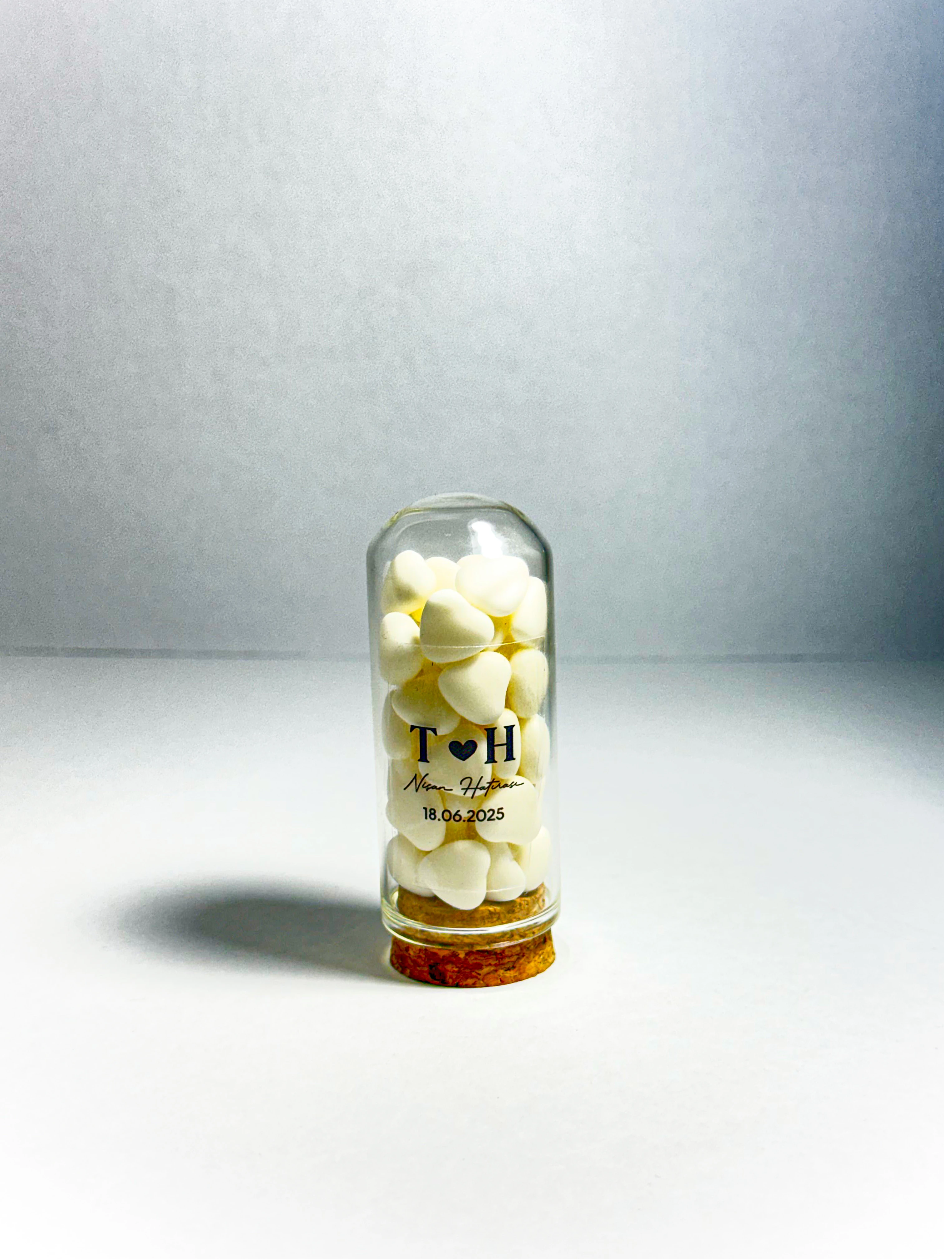 Kalp Şekerlemeli Ters Fanus - 20 Adet - Söz, Nişan, Düğün Hediyelikleri