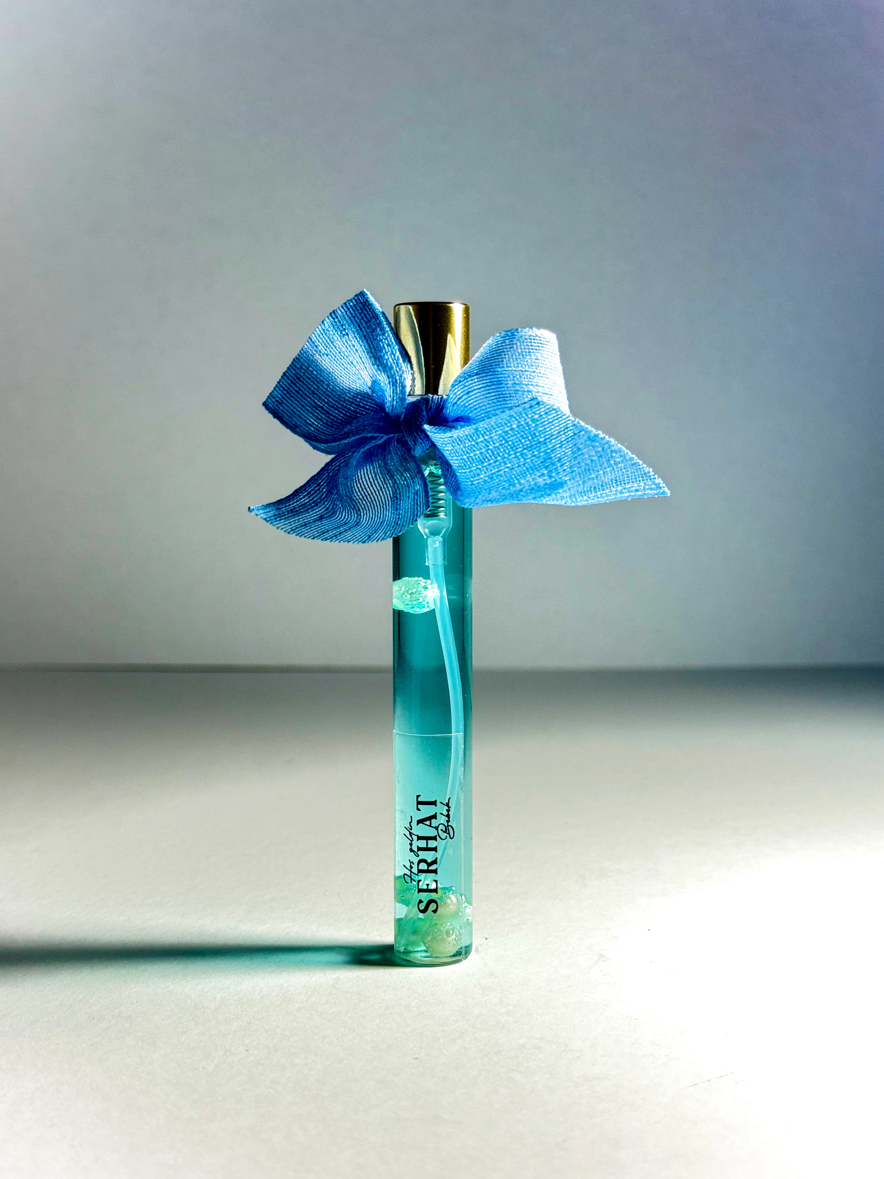 Fısfıs Cam Şişede Dekoratif Kolonya - Mavi - 20 Adet - Söz, Nişan, Düğün, Doğum Hediyelikleri