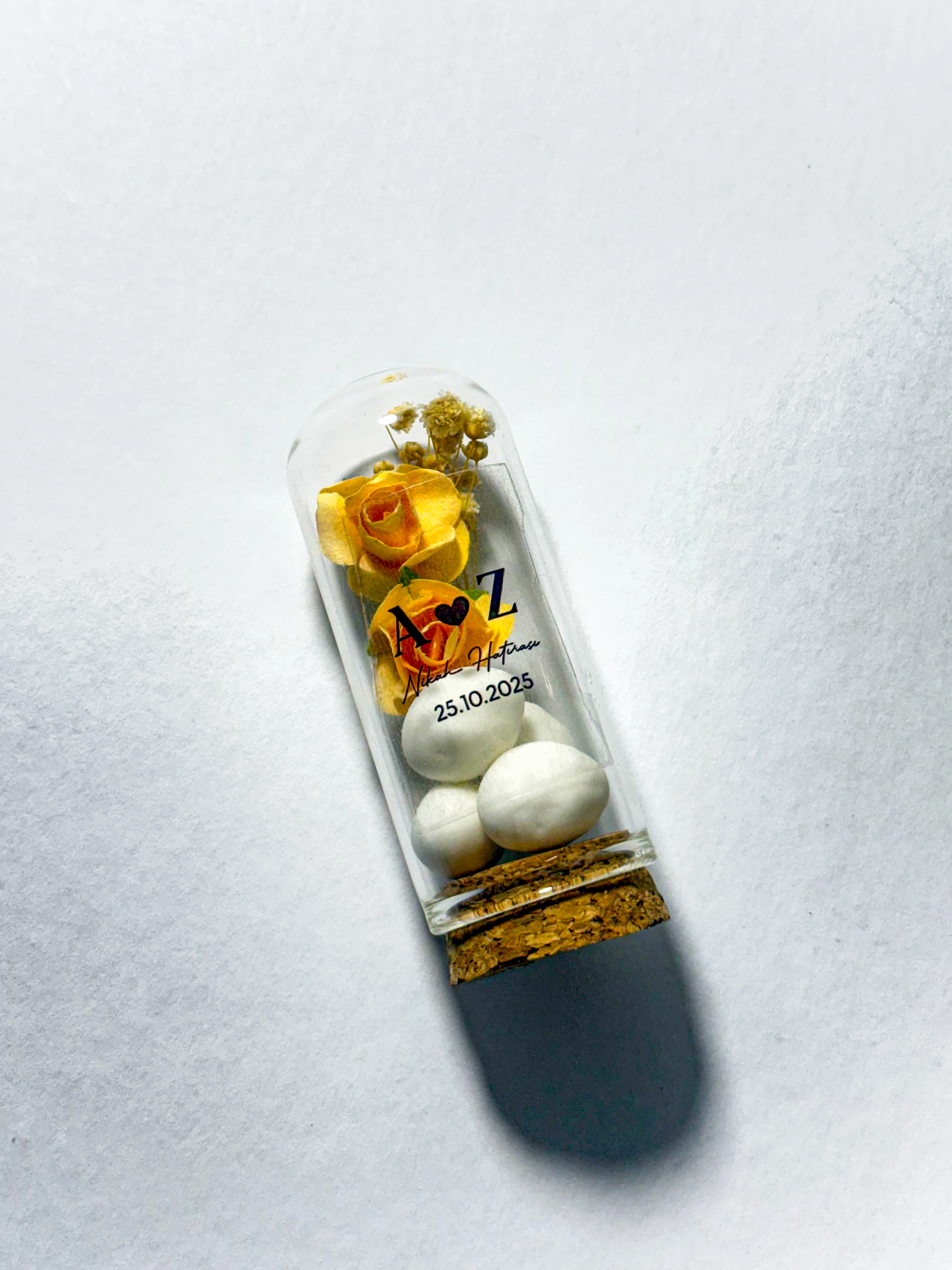 Cipso Çiçek ve Badem Şekeri Süslemeli Ters Fanus - 20 Adet - Söz, Nişan, Düğün Hediyelikleri