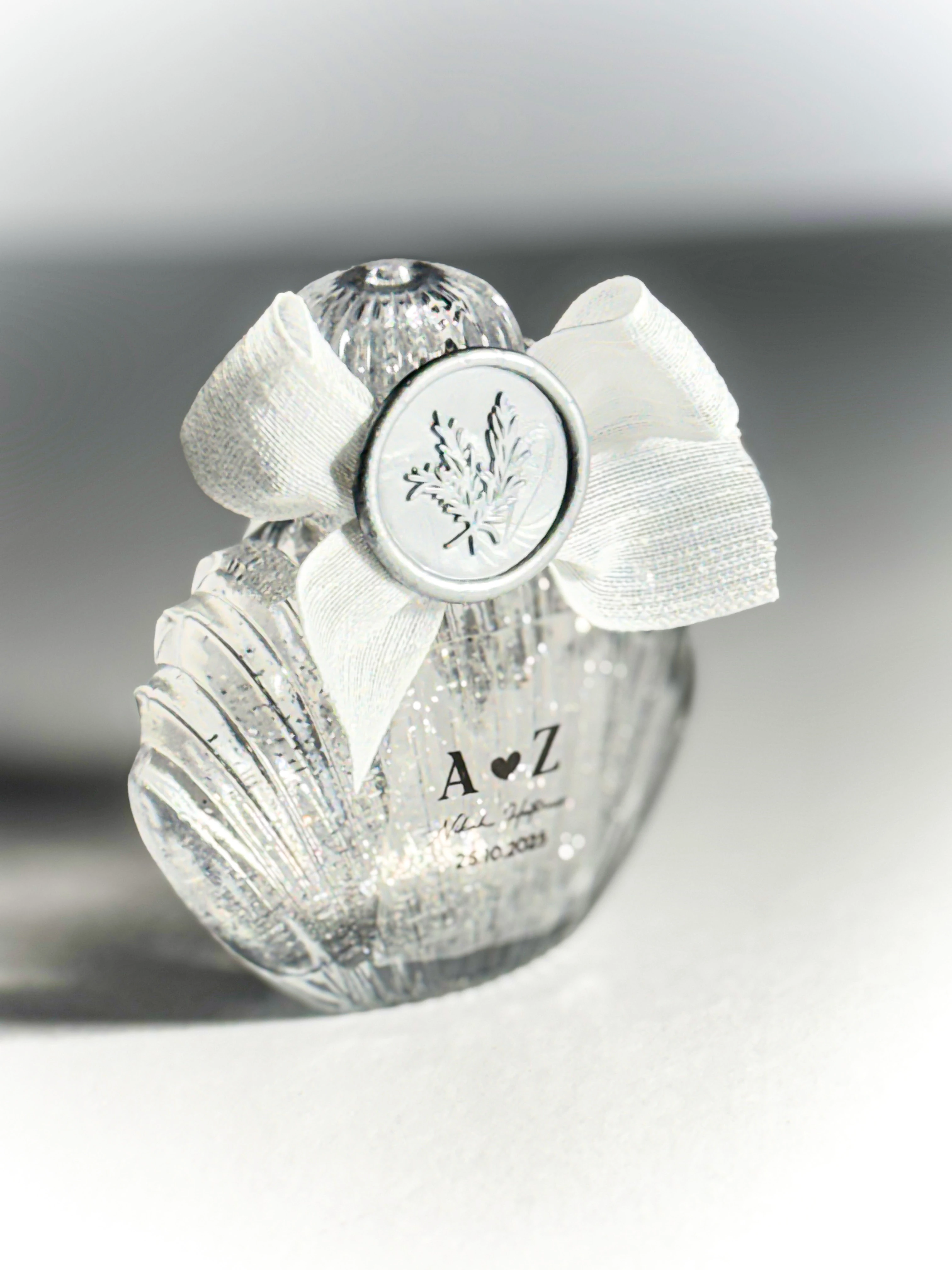 İstiridye Cam Şişede Dekoratif Kolonya - Mühür ve Sim Süslemeli- 20 Adet -Nişan, Düğün Hediyelikleri