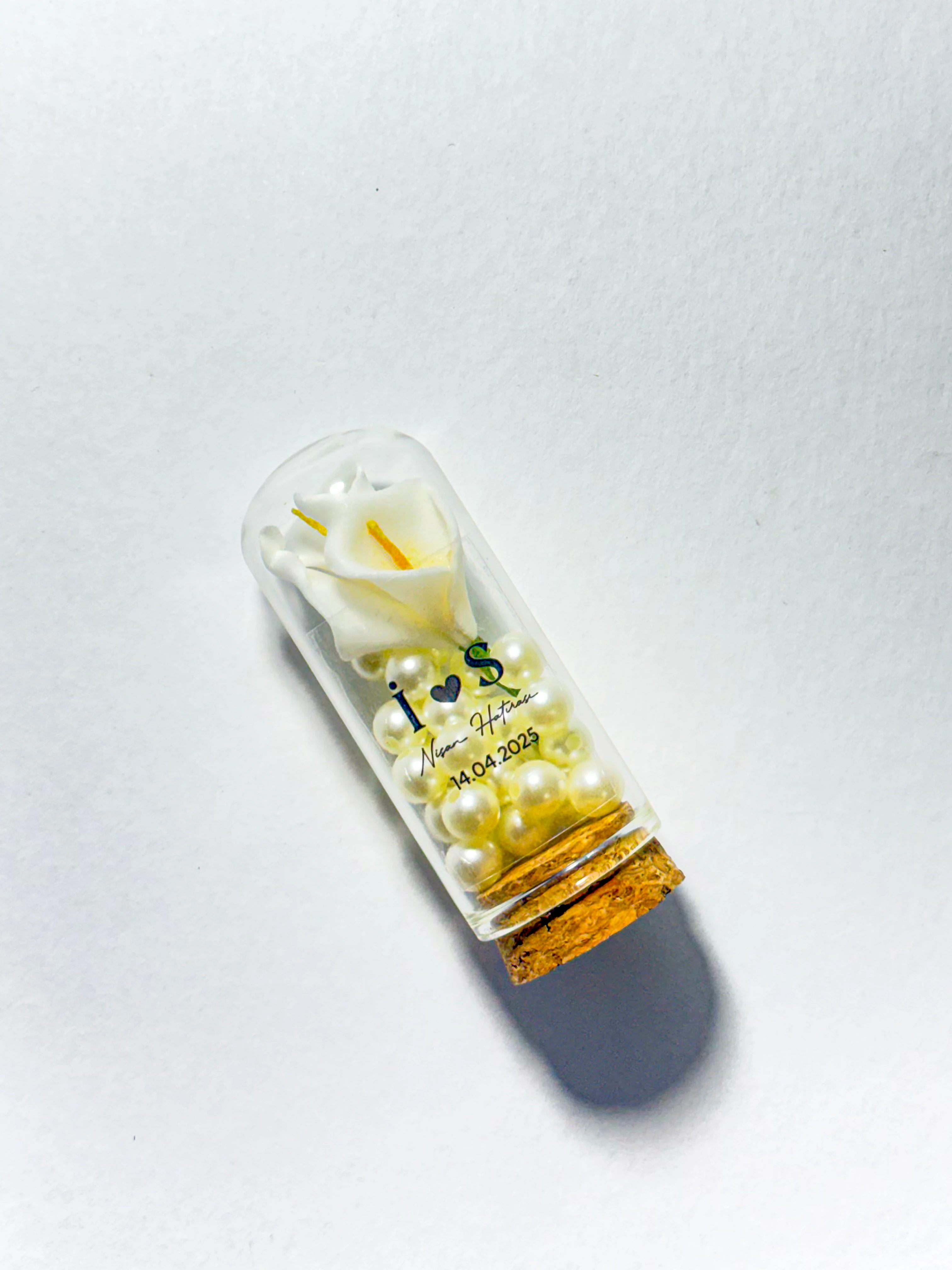 Gala Çiçeği ve İnci Süslemeli Ters Fanus - 20 Adet - Söz, Nişan, Düğün Hediyelikleri