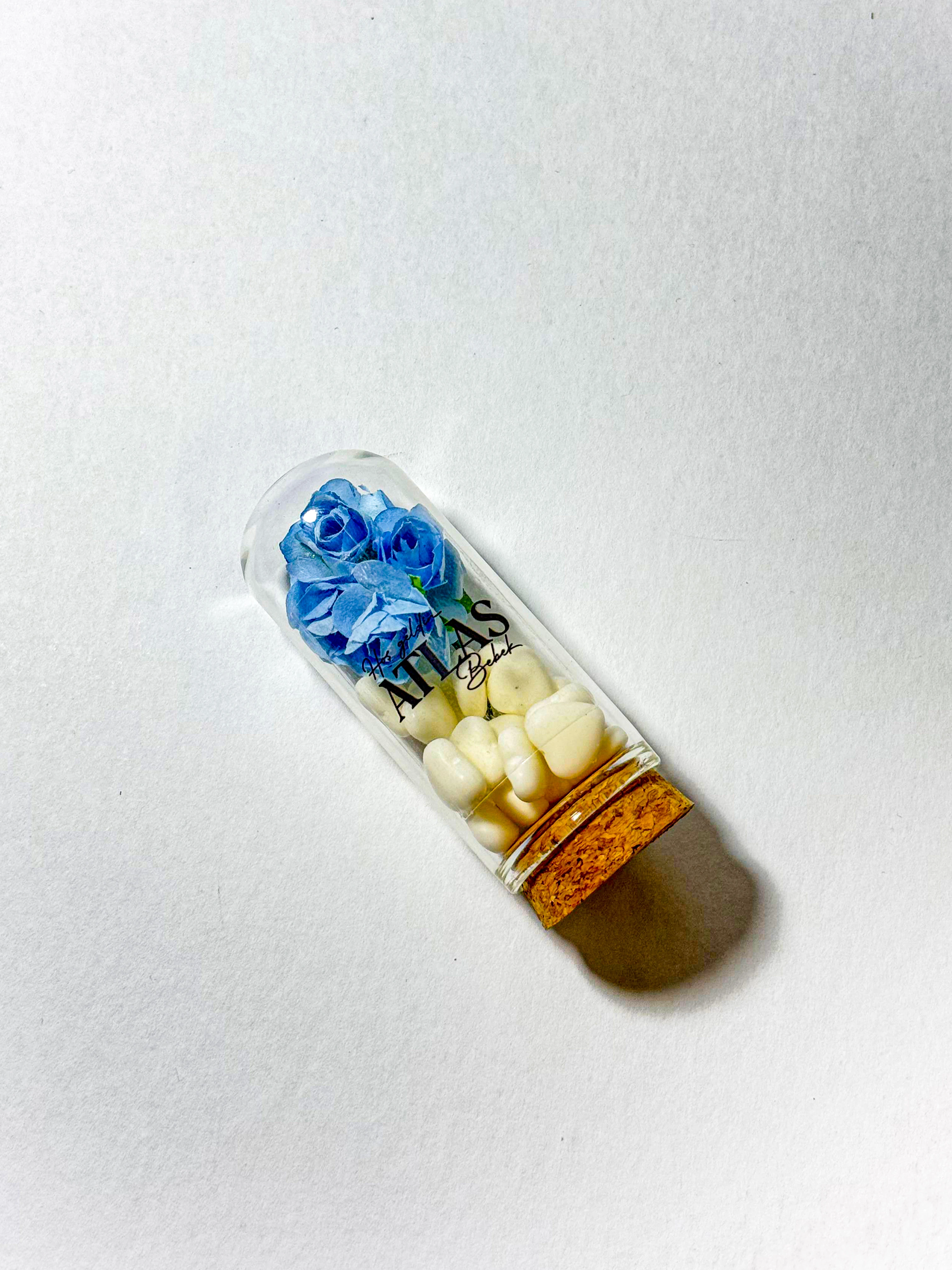 Mavi Çiçek ve Kalp Şeker Süslemeli Ters Fanus - 20 Adet - Söz, Nişan, Düğün, Doğum Hediyelikleri