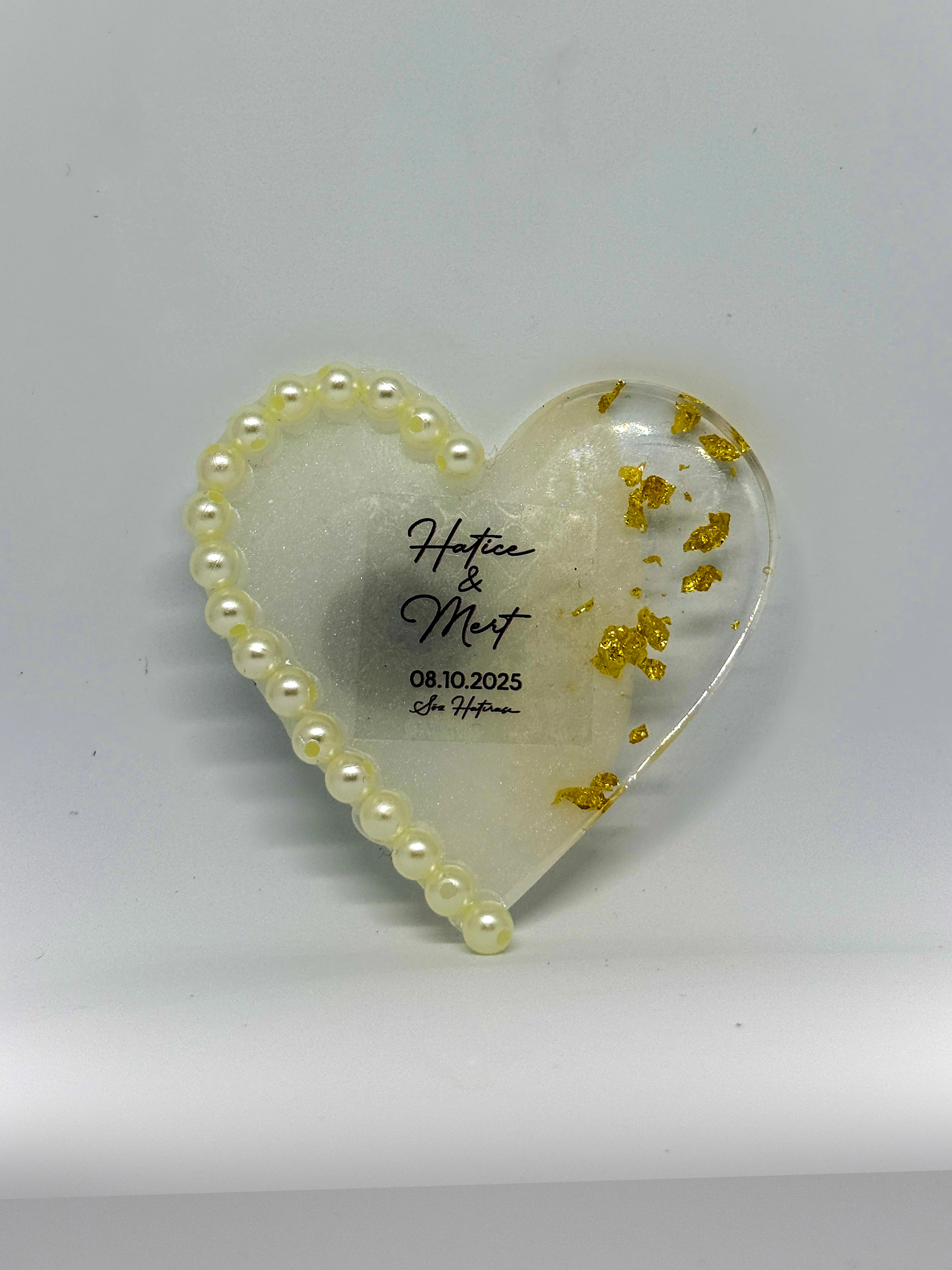 İnci Süslemeli Kalp Magnet - 20 Adet - Doğum, Söz, Nişan, Düğün Hediyelikleri