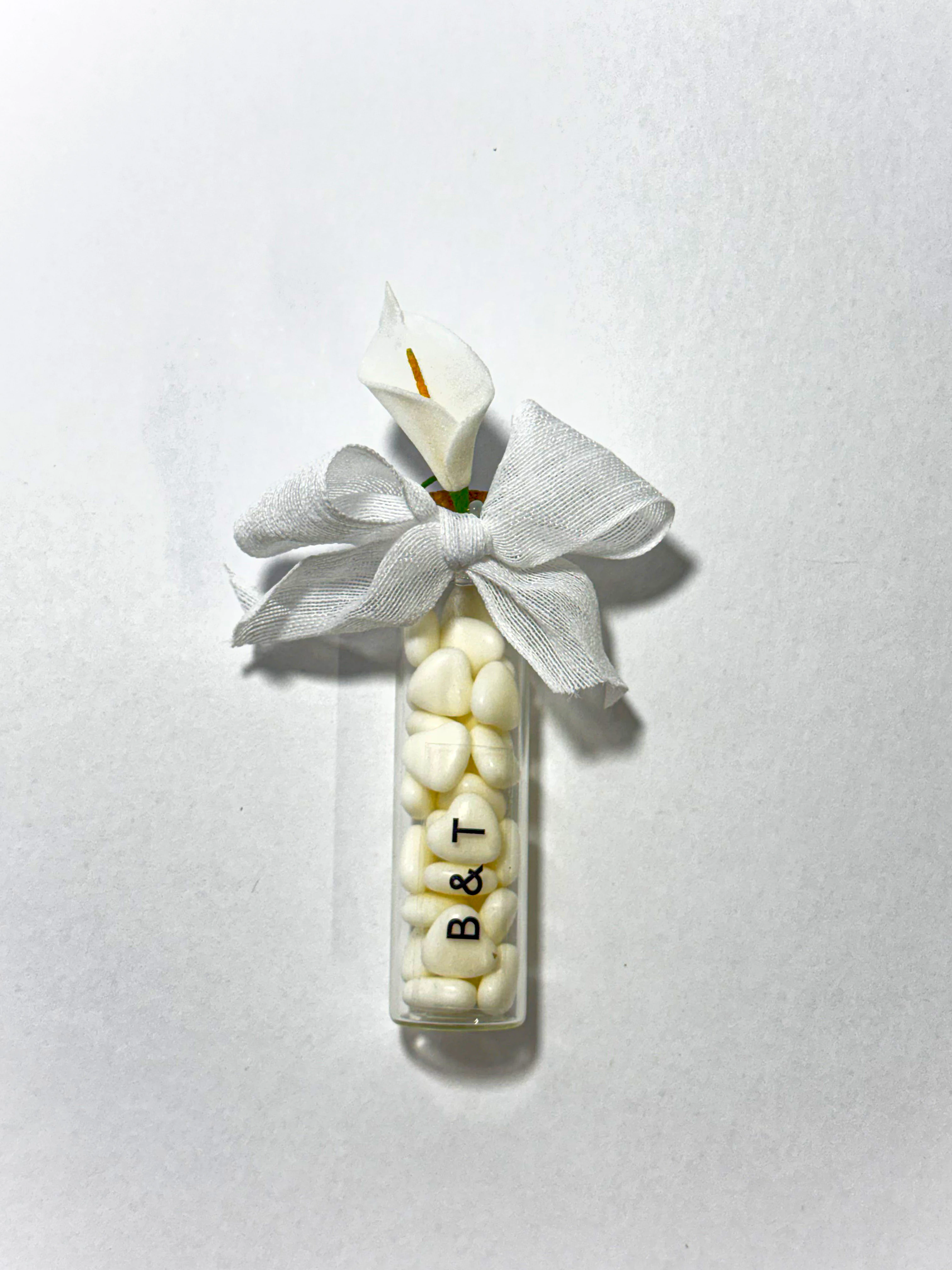 Tüp İçinde Süslemeli Kalp Şekerlik - 20 Adet - Söz, Nişan, Düğün Hediyelikleri