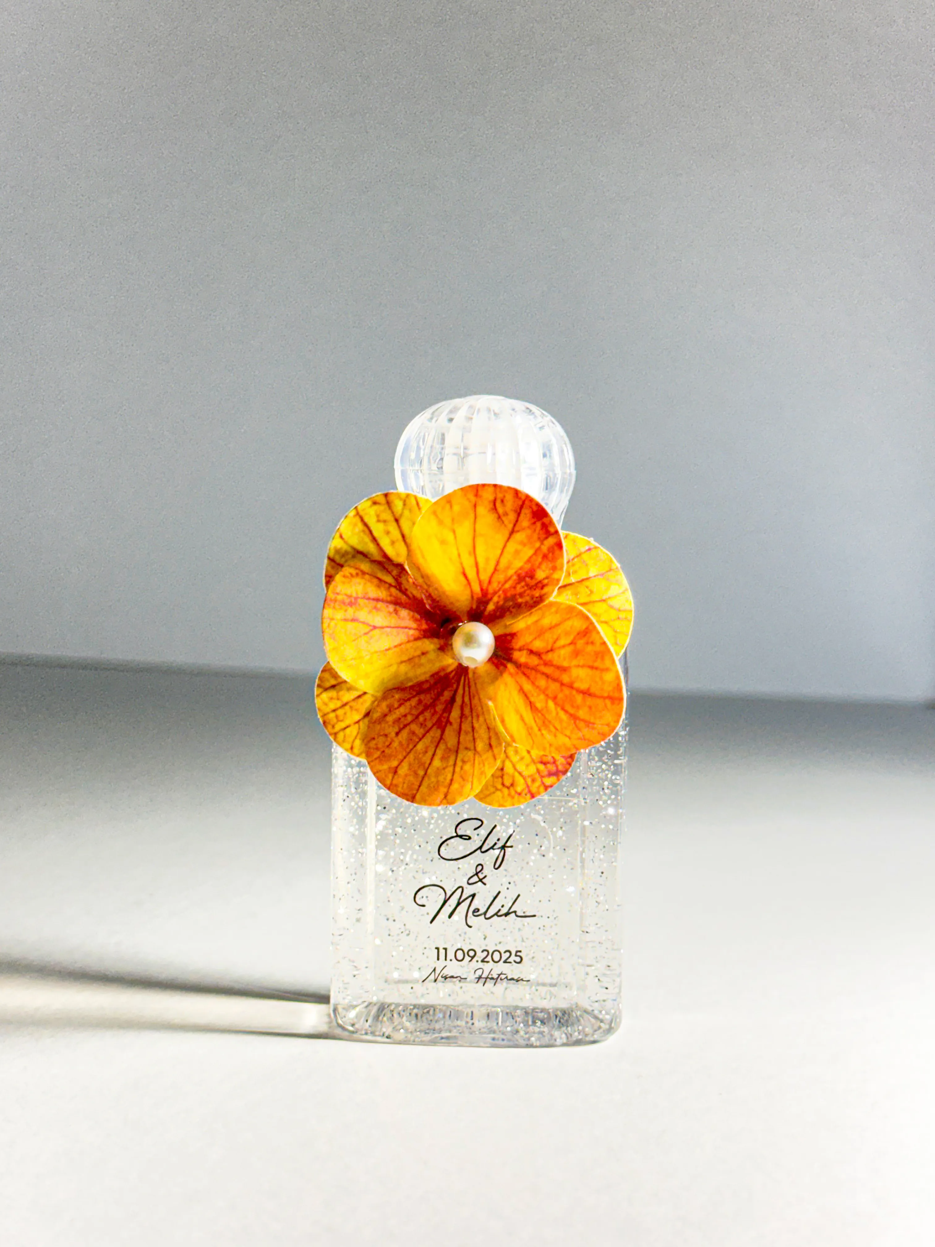 Plastik Şişede Dekoratif Kolonya - Soft Turuncu- 20 Adet -Söz, Nişan, Düğün, Doğum Hediyelikleri