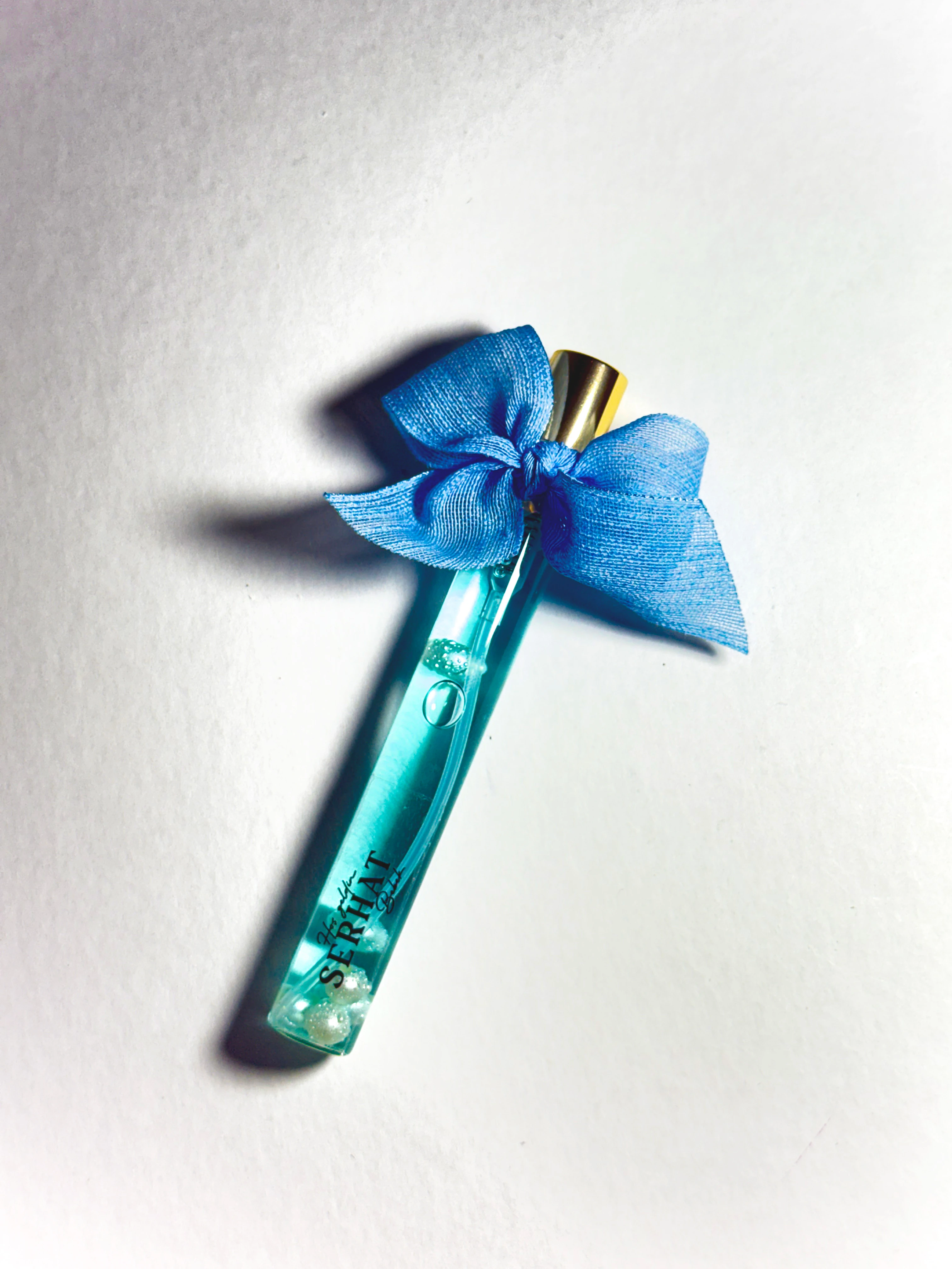 Fısfıs Cam Şişede Dekoratif Kolonya - Mavi - 20 Adet - Söz, Nişan, Düğün, Doğum Hediyelikleri