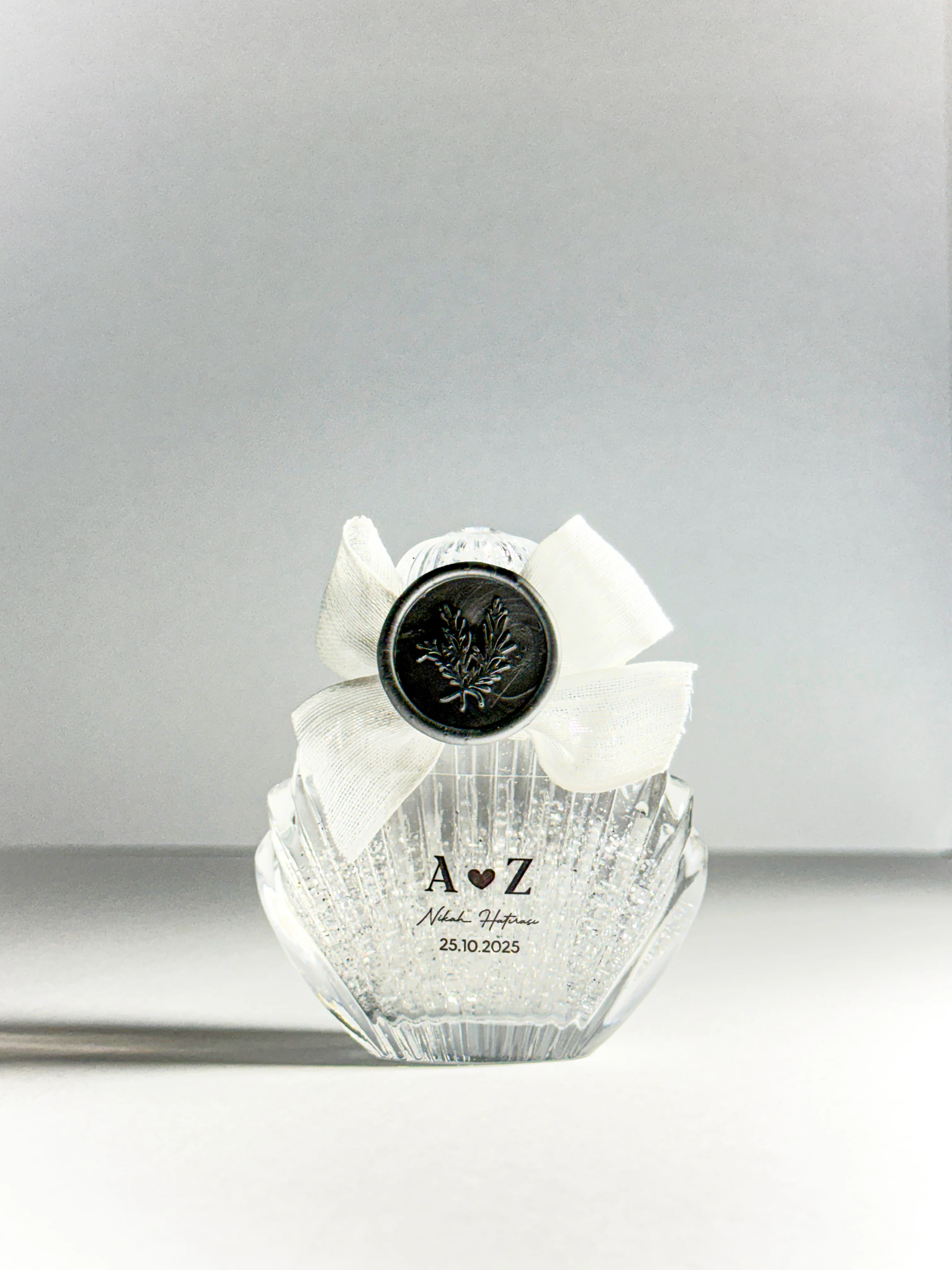 İstiridye Cam Şişede Dekoratif Kolonya - Mühür ve Sim Süslemeli- 20 Adet -Nişan, Düğün Hediyelikleri