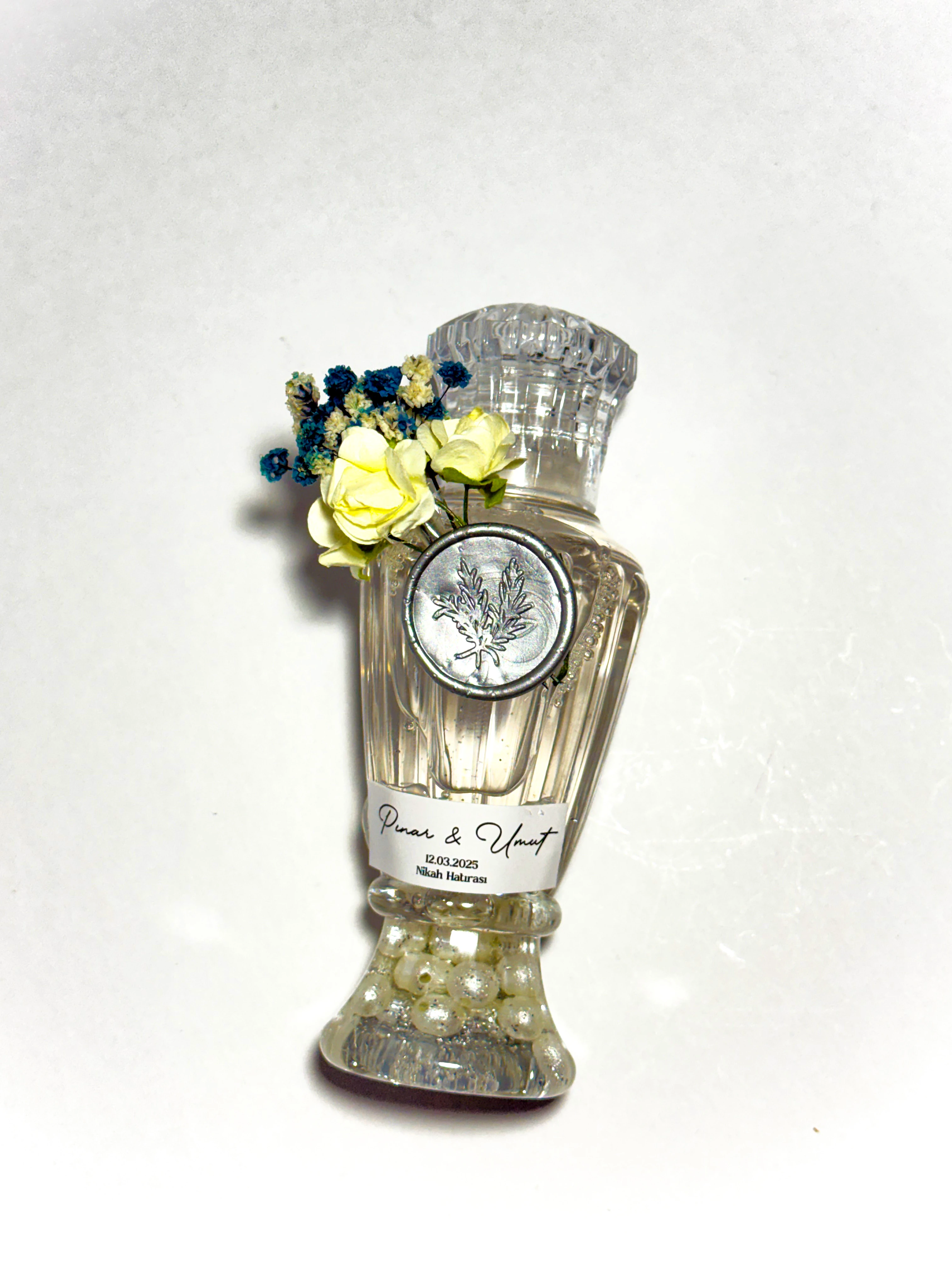 Büyük Plastik Şişede Dekoratif Kolonya - Mühür ve Gümüş Simli - 20 Adet - Düğün Hediyelikleri