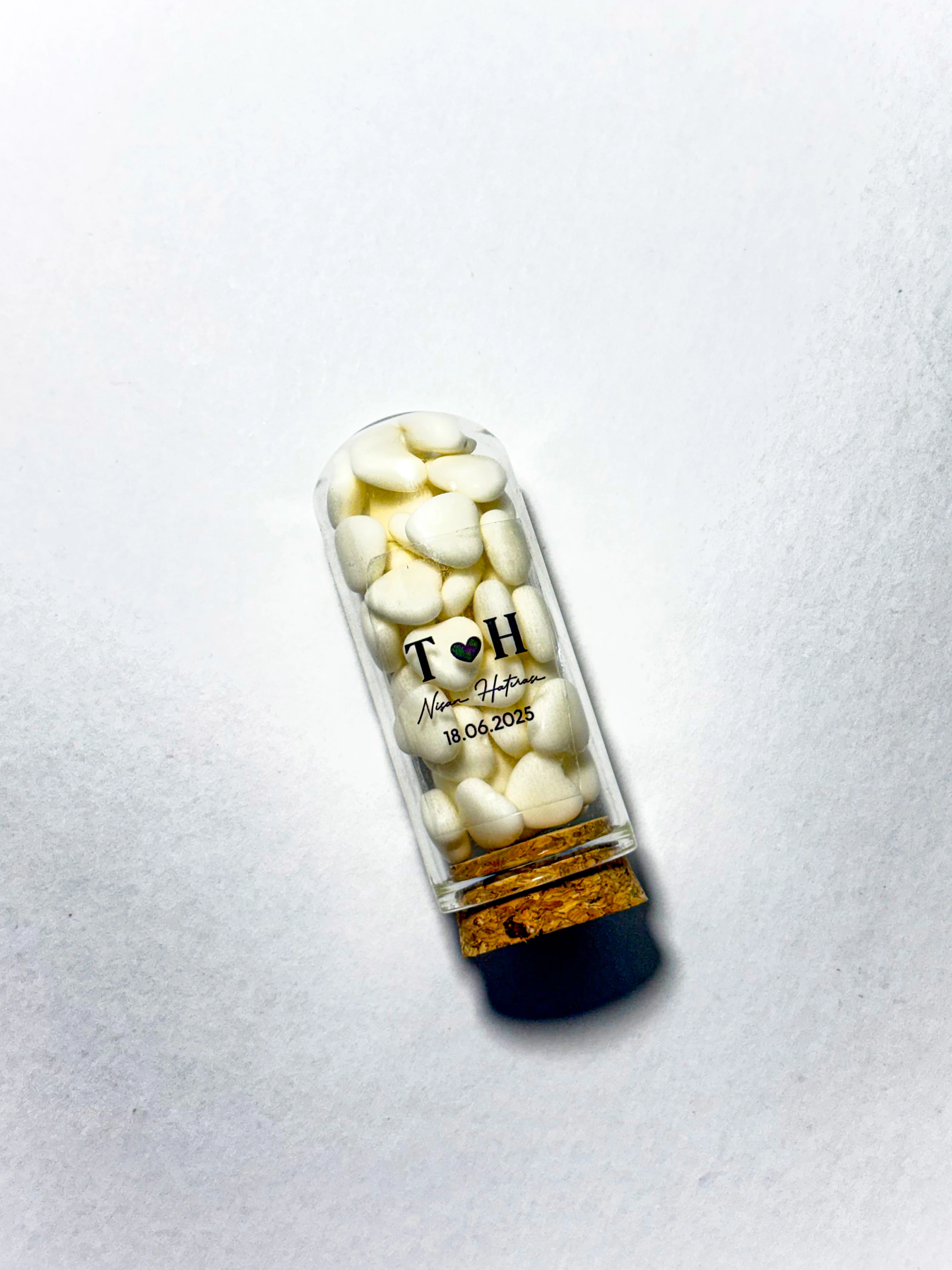 Kalp Şekerlemeli Ters Fanus - 20 Adet - Söz, Nişan, Düğün Hediyelikleri