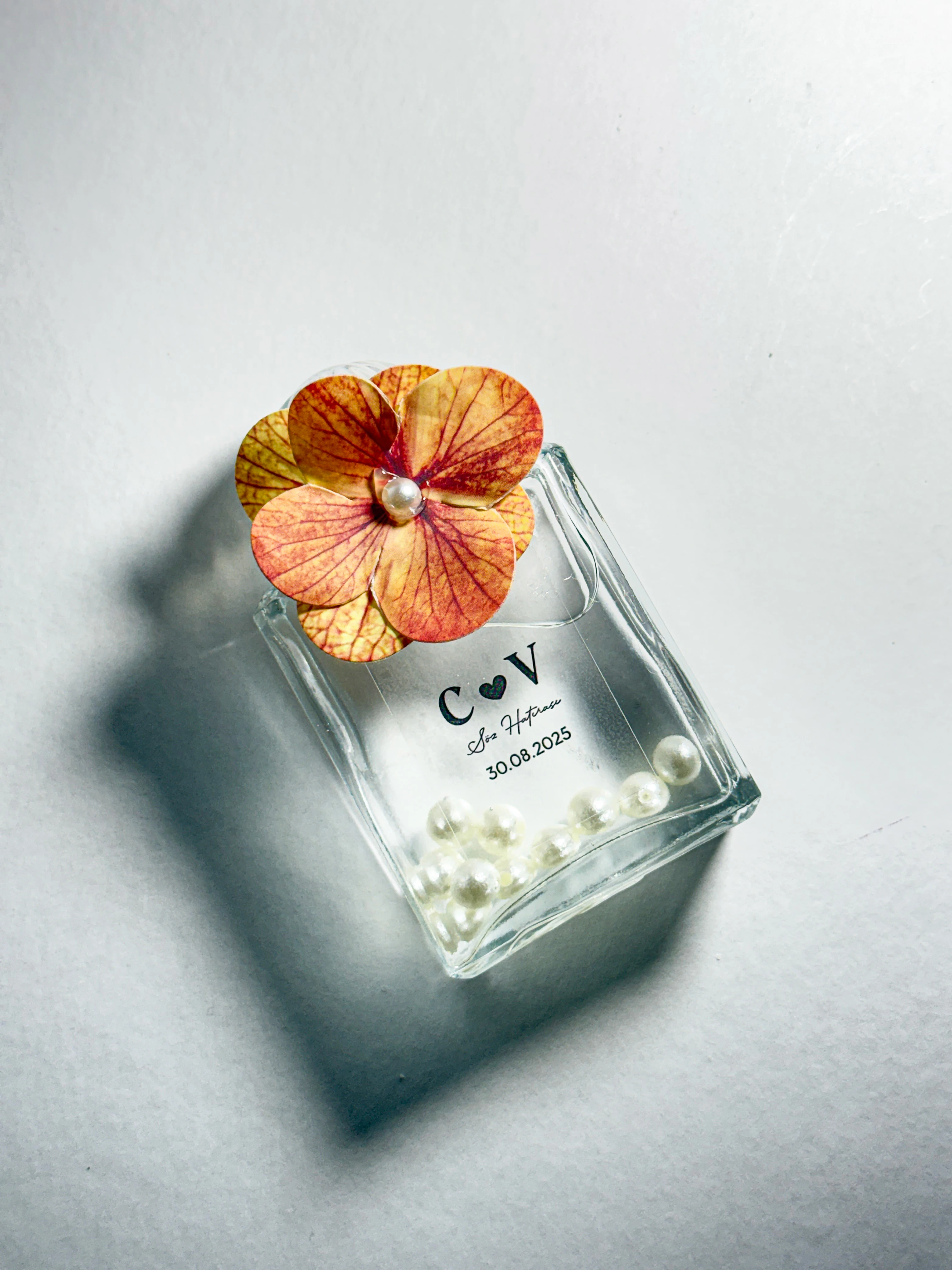 Cam Şişede Dekoratif Kolonya - Soft Turuncu - 20 Adet - Söz, Nişan, Düğün Hediyelikleri