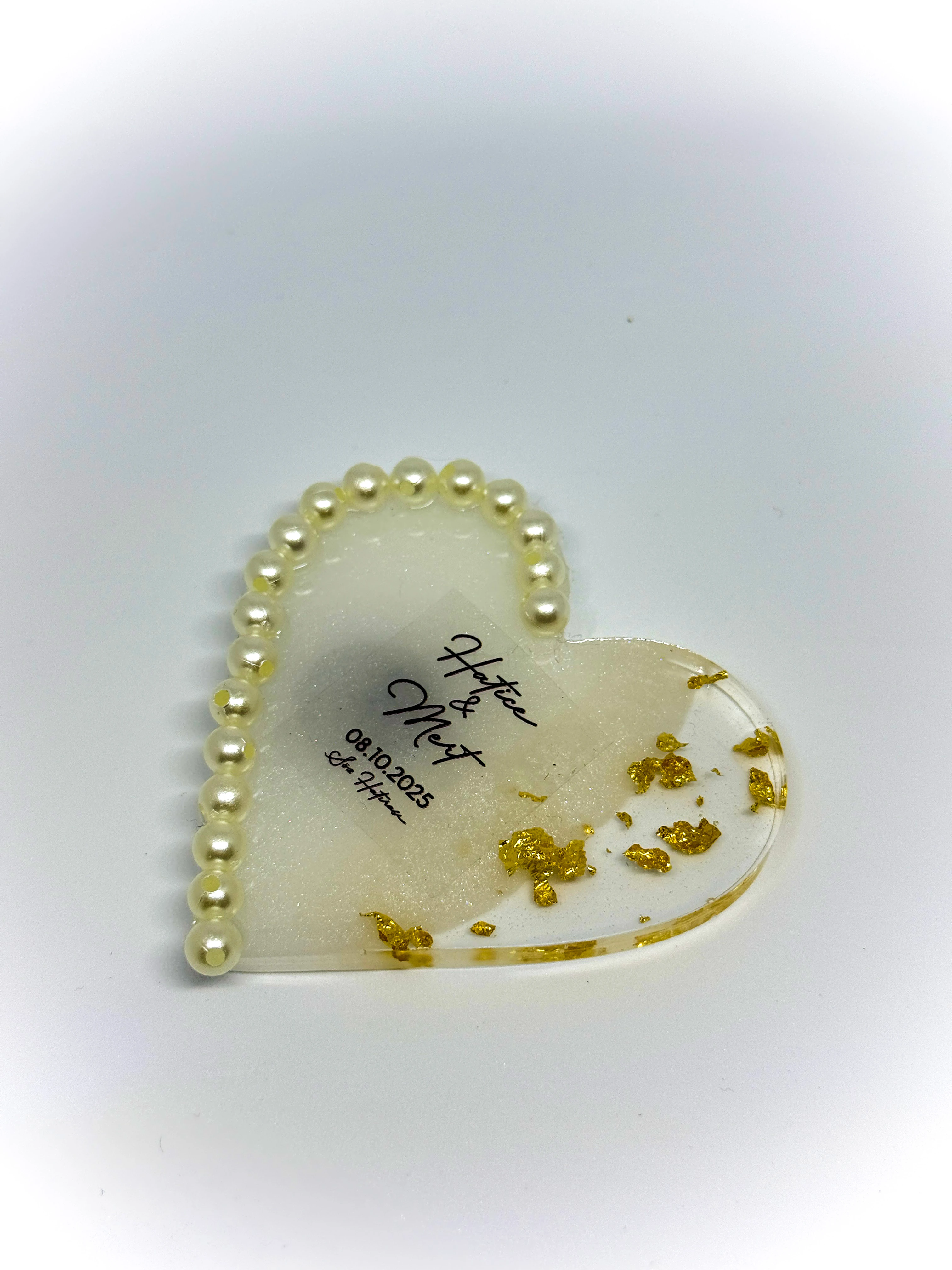 İnci Süslemeli Kalp Magnet - 20 Adet - Doğum, Söz, Nişan, Düğün Hediyelikleri