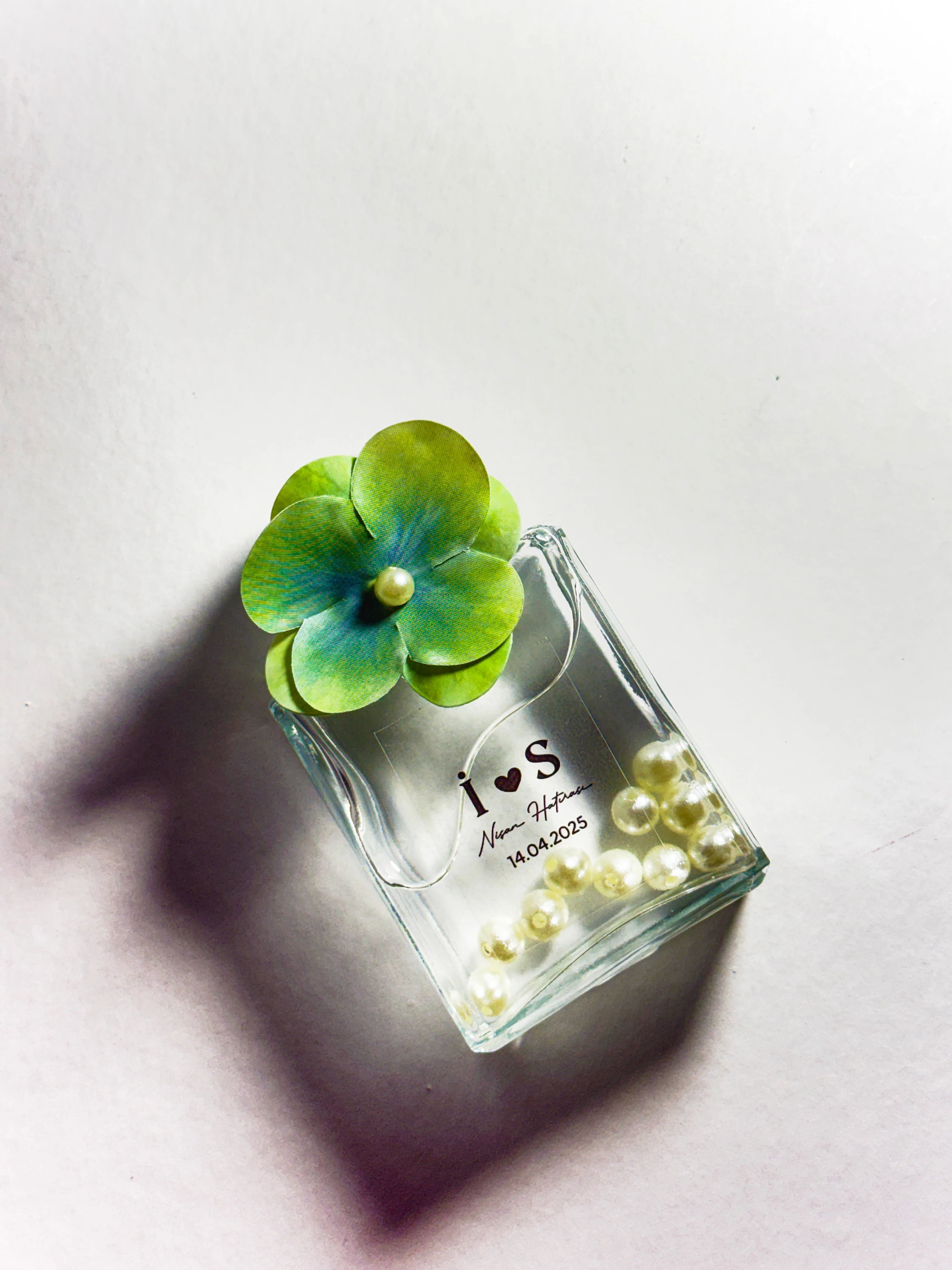 Cam Şişede Dekoratif Kolonya - Soft Yeşil - 20 Adet - Söz, Nişan, Düğün Hediyelikleri