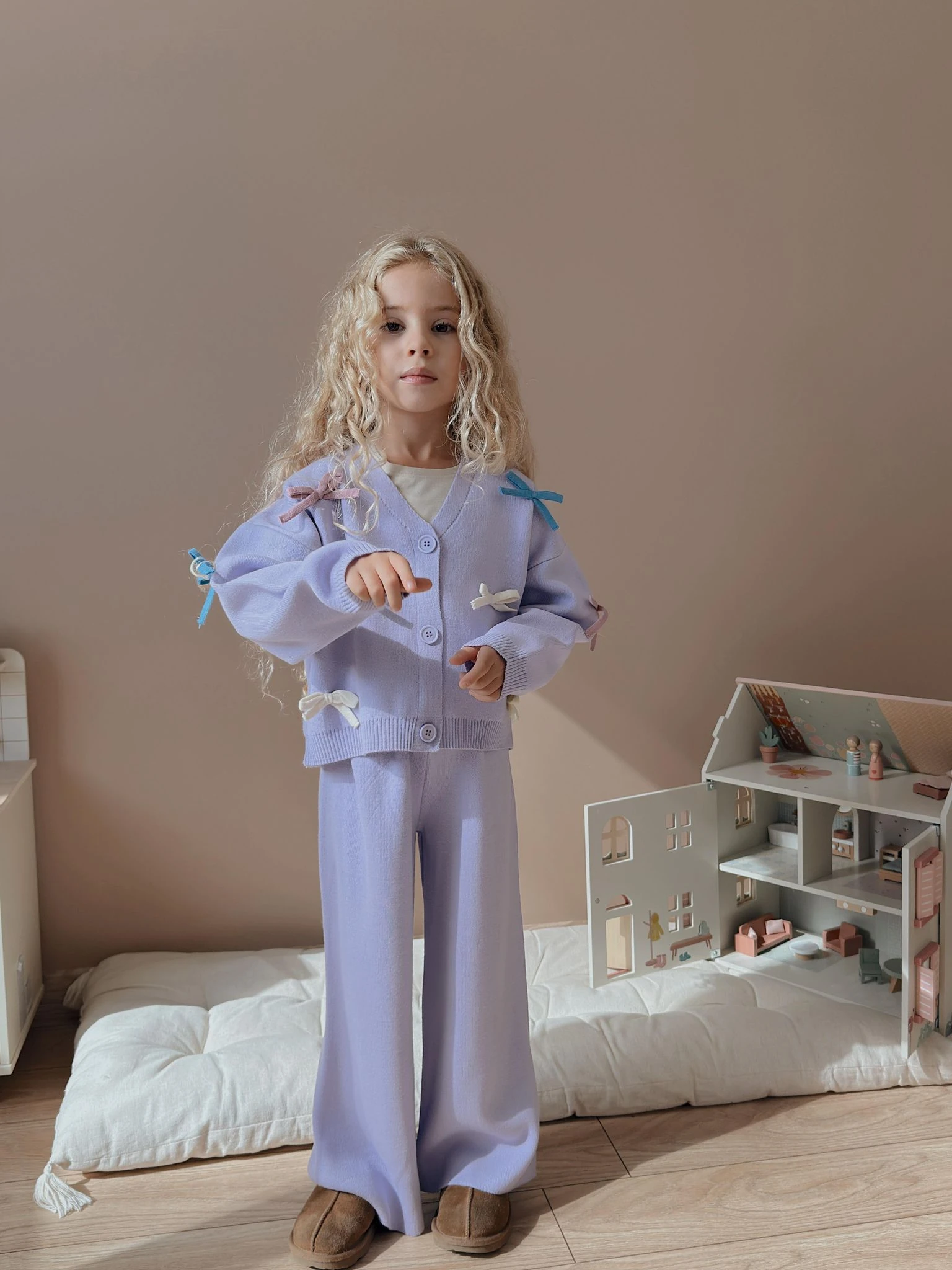 Lila Hırkalı Triko Takım