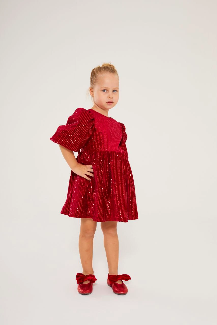 Pullu Balon Kol Elbise