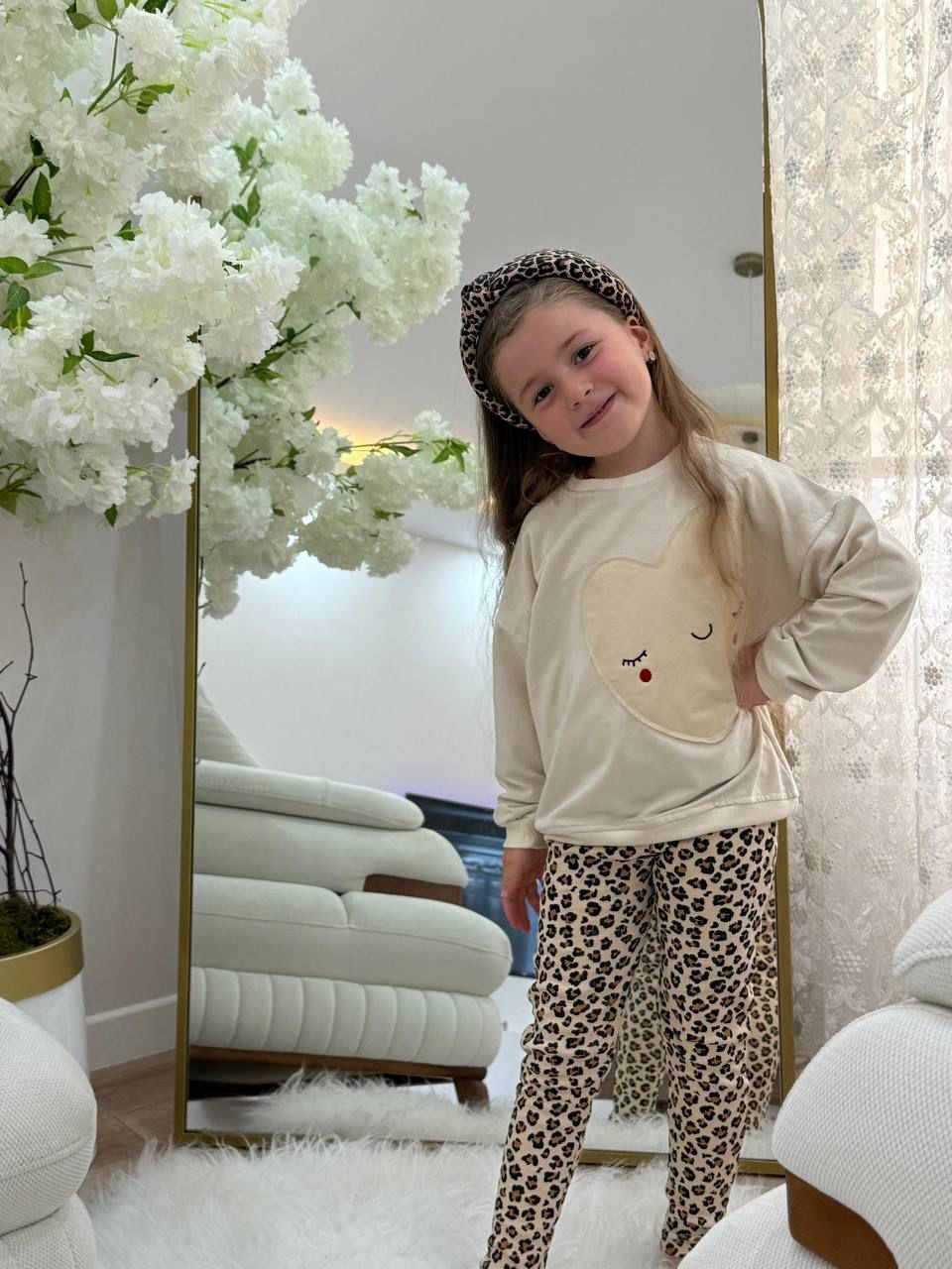 Bej Kalp Detaylı Leopar Takım