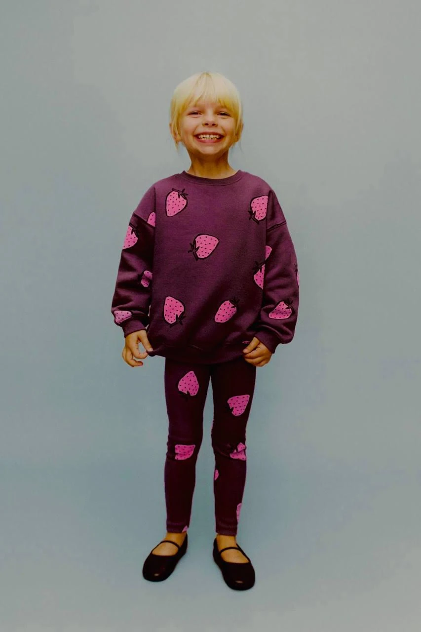 Çilek Baskılı Taytlı Takım