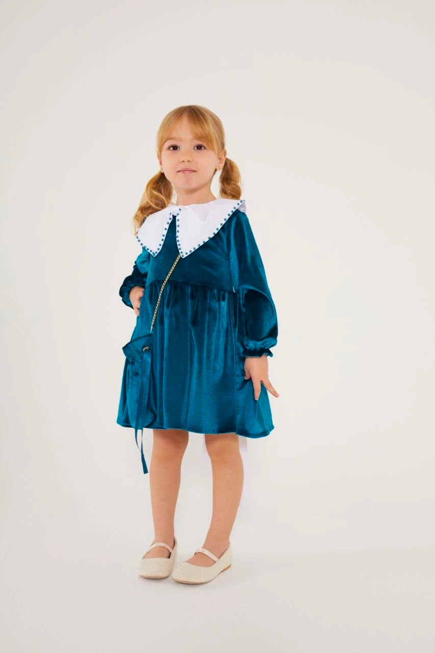 İnci Detaylı Kadife  Elbise2