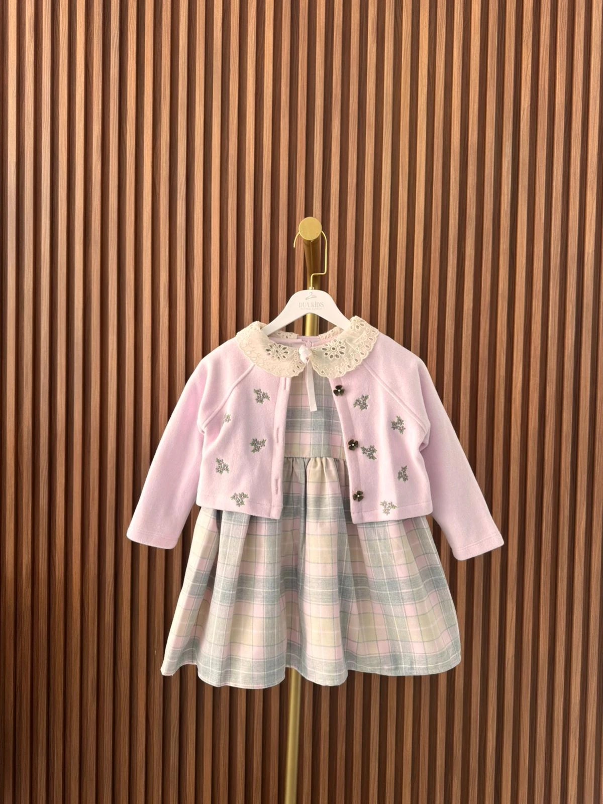 Lila Çiçek Detaylı Hırkalı Elbise