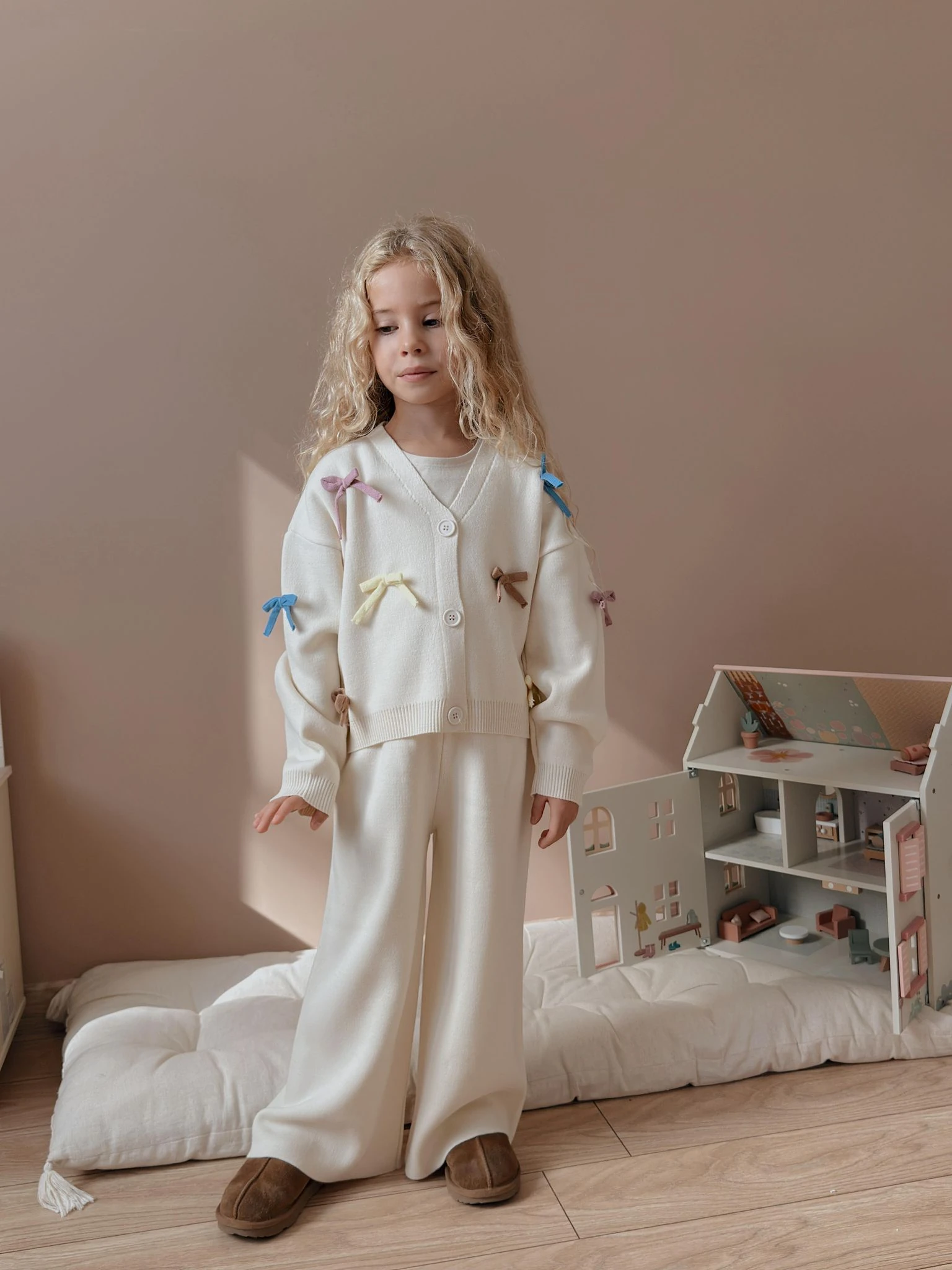 Krem Hırkalı Triko Takım